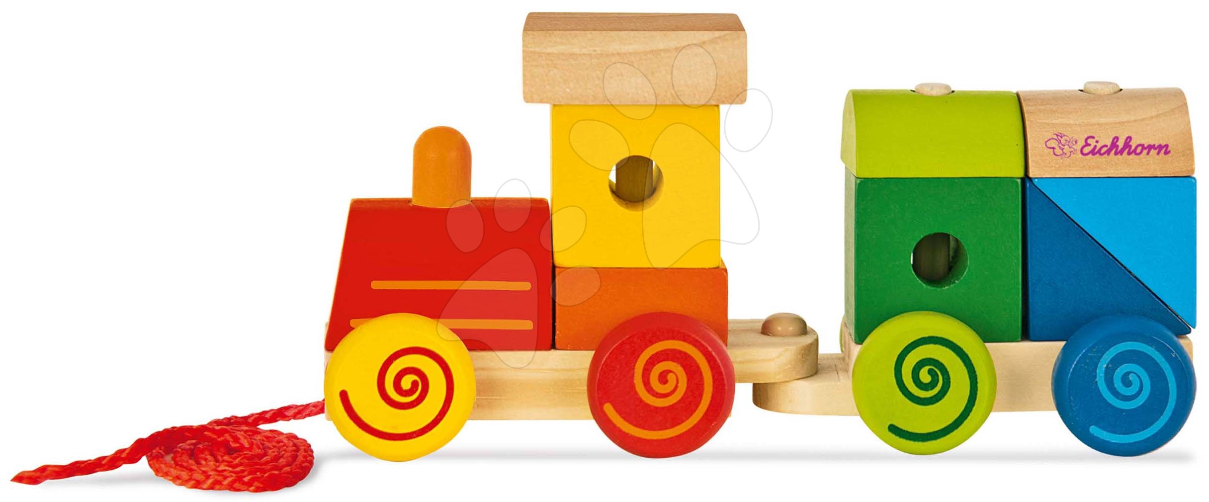 E-shop Le train en bois avec des cubes Eichhorn Locomotive sonore avec 11 pièces à partir de 12 mois