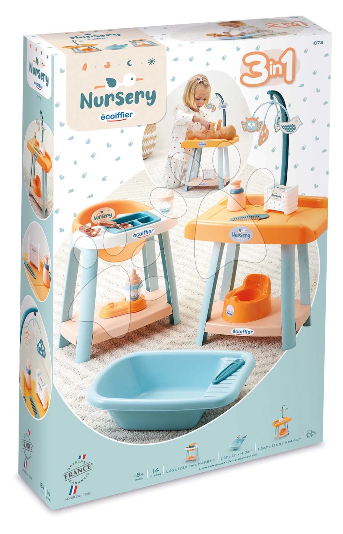 Babagondozó szett játékbabának Nursery 3in1 Écoiffier