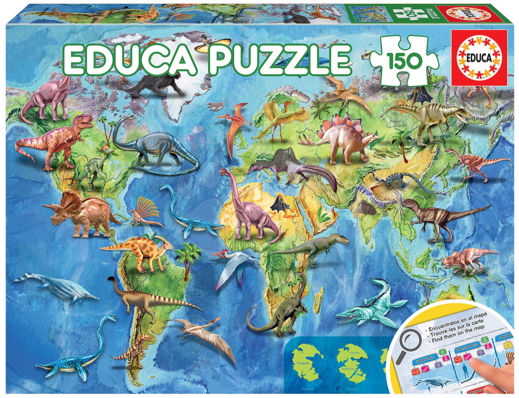 Puzzle mappa del mondo con dinosauro Educa 150 pezzi