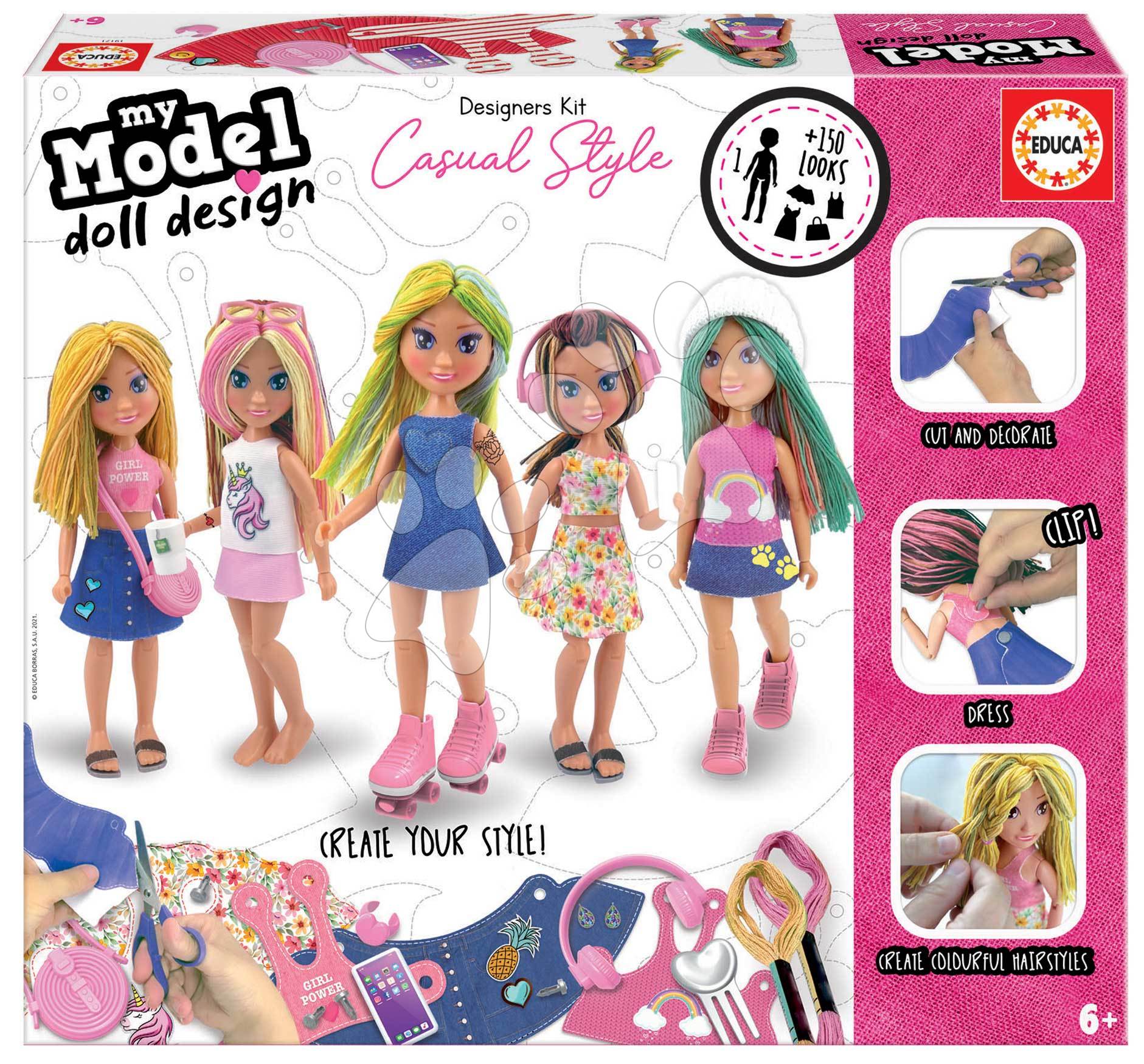 Kreatívne tvorenie Design Your Doll Casual Style Educa vyrob si vlastné mestské bábiky 5 modelov od 6 rokov