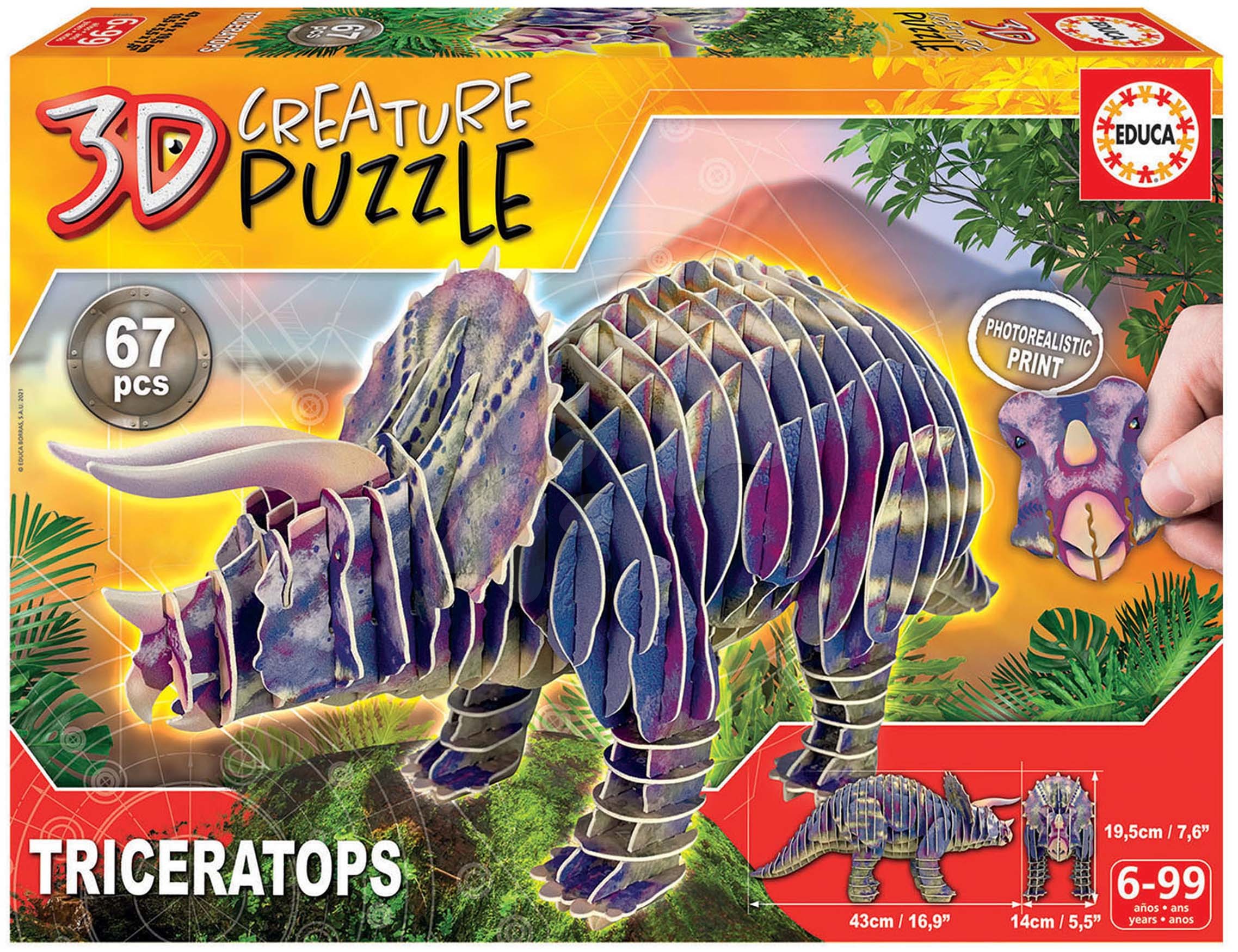 Puzzle dinosauro Triceratops 3D 67 pezzi Educa