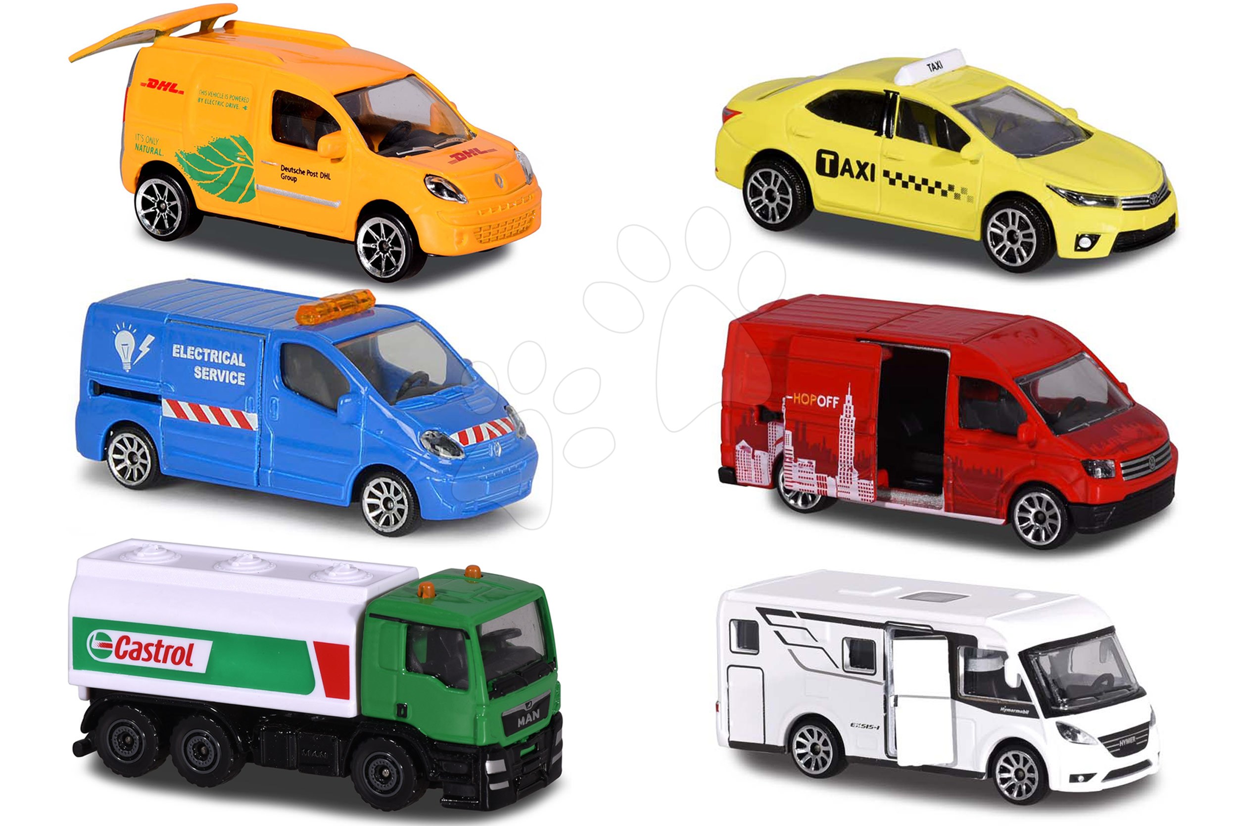 Kisautók városi City Vehicles Majorette mozgatható részekkel 7,5 cm hosszú 6 különböző fajta
