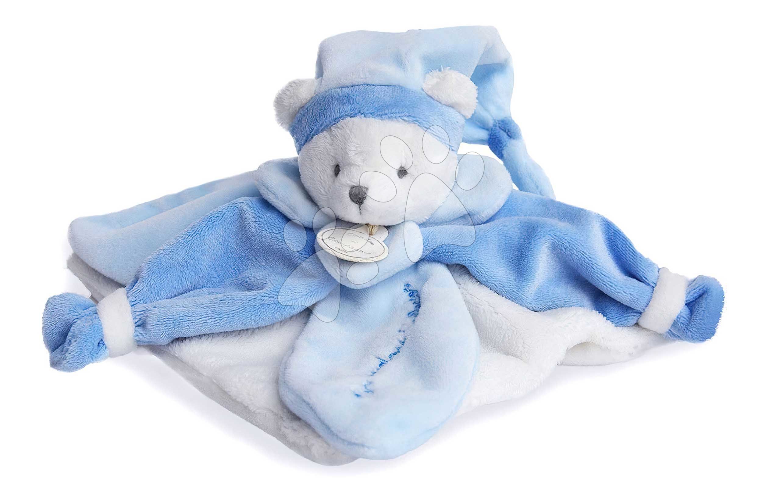 Plyšový medvedík na maznanie Bear Blue Collector Doudou et Compagnie v darčekovom balení modrý 24 cm od 0 mes