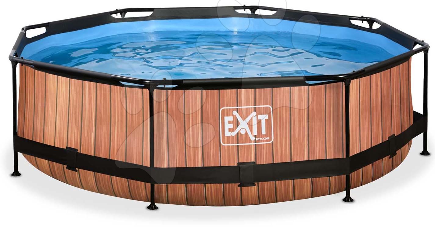 Medence szűrős szivattyúva Wood pool Exit Toys kerek acél medencekeret 300*76 cm barna 6 évtől