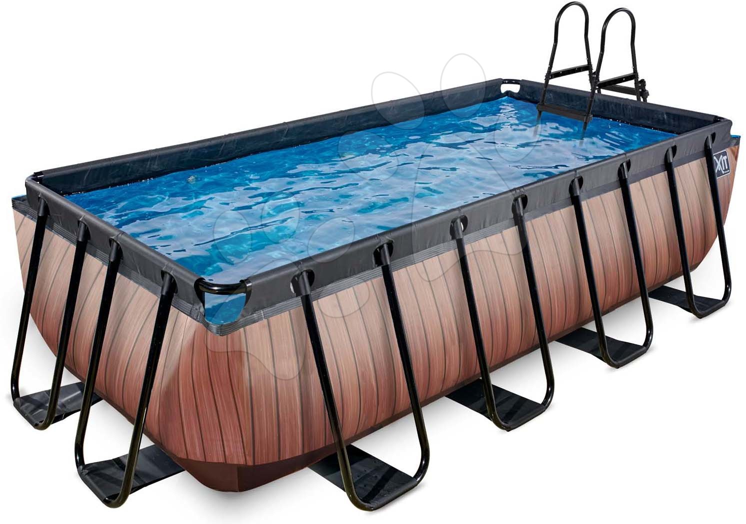 Medence szűrővel Wood pool Exit Toys acél medencekeret 400*200*100 cm barna 6 évtől