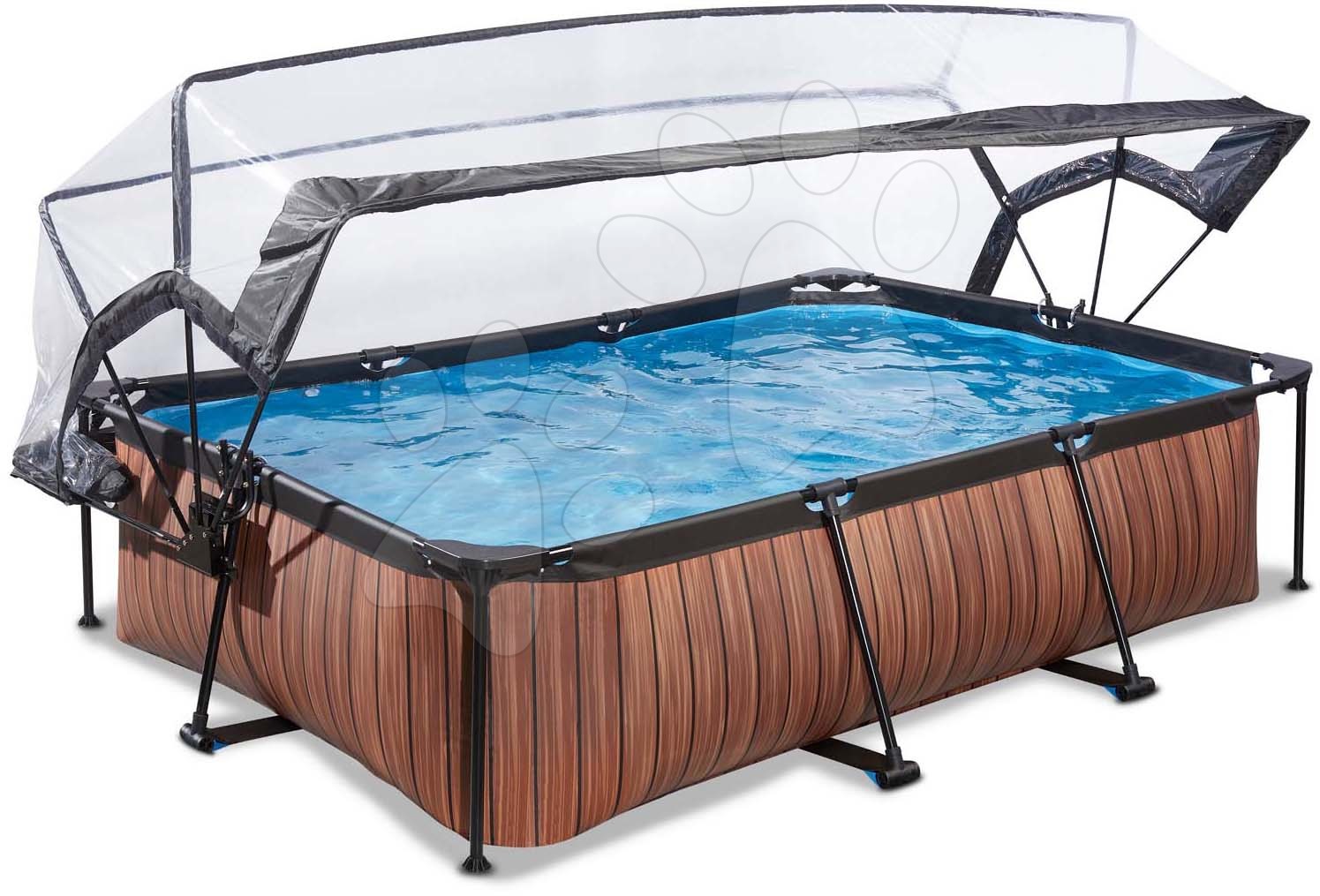 Medence búrával és szivattyúval Wood pool Exit Toys acél medencekeret 300*200 cm barna 6 évtől