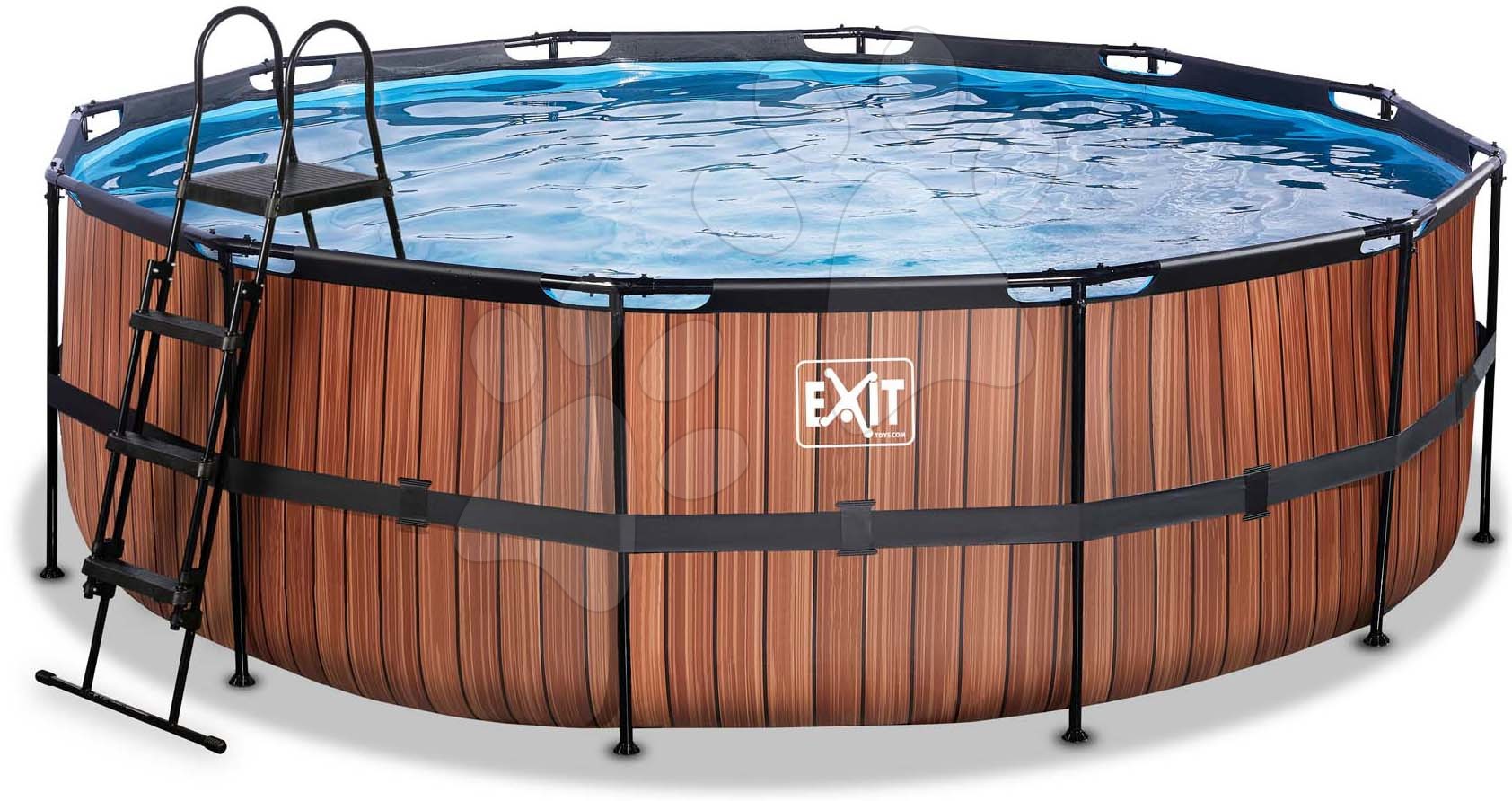 Medence vízforgatóval Wood pool Exit Toys kerek acél medencekeret 450*122 cm barna 6 évtől