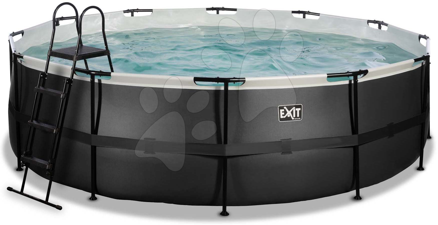Medence vízforgatóval Black Leather pool Exit Toys kerek acél medencekeret 488*122 cm fekete 6 évtől