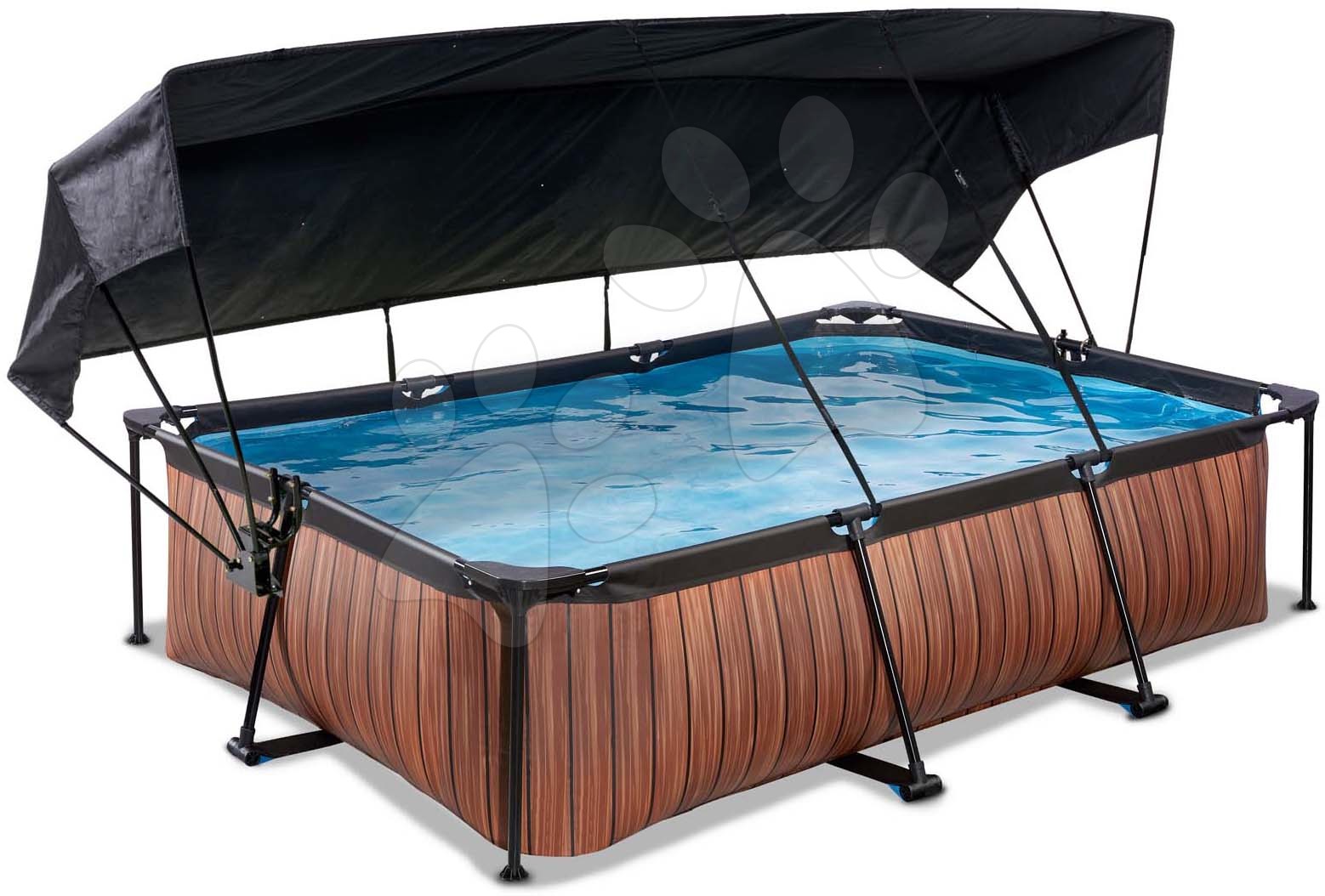 Medence napellenzővel és szivattyúval Wood pool Exit Toys acél medencekeret 300*200 cm barna 6 évtől