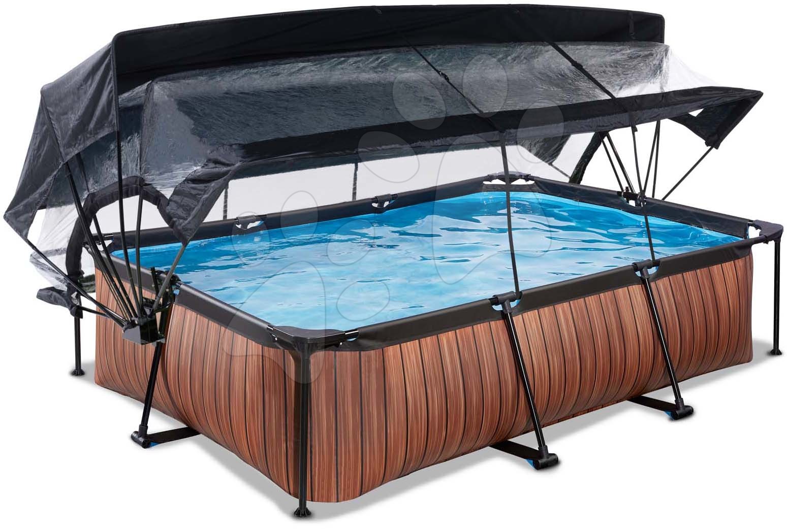 Medence napellenzővel búrával és szűrővel Wood pool Exit Toys acél medencekeret 300*200*65 cm barna 6 évtől