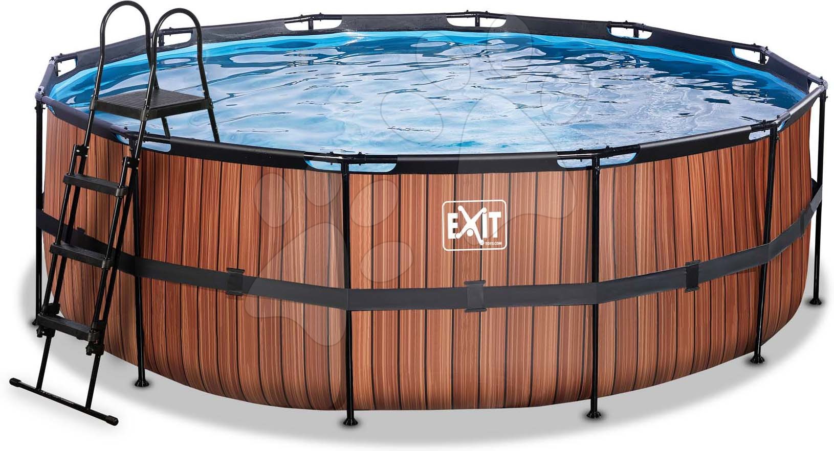 Medence homokszűrős vízforgatóval Wood pool Exit Toys kerek acél medencekeret 427*122 cm barna 6 évtől