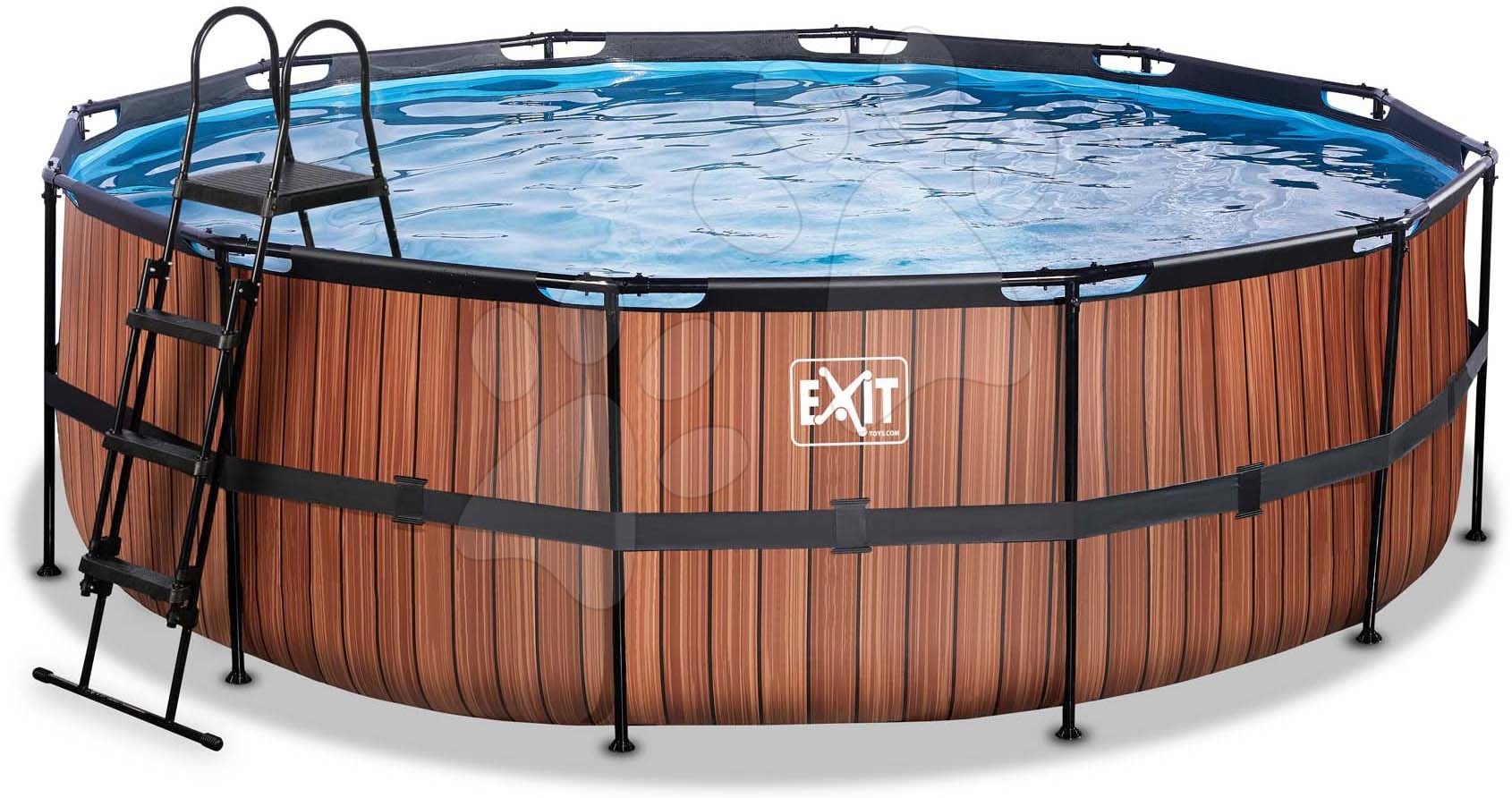 Medence homokszűrős vízforgatóval Wood pool Exit Toys kerek acél medencekeret 450*122 cm barna 6 évtől