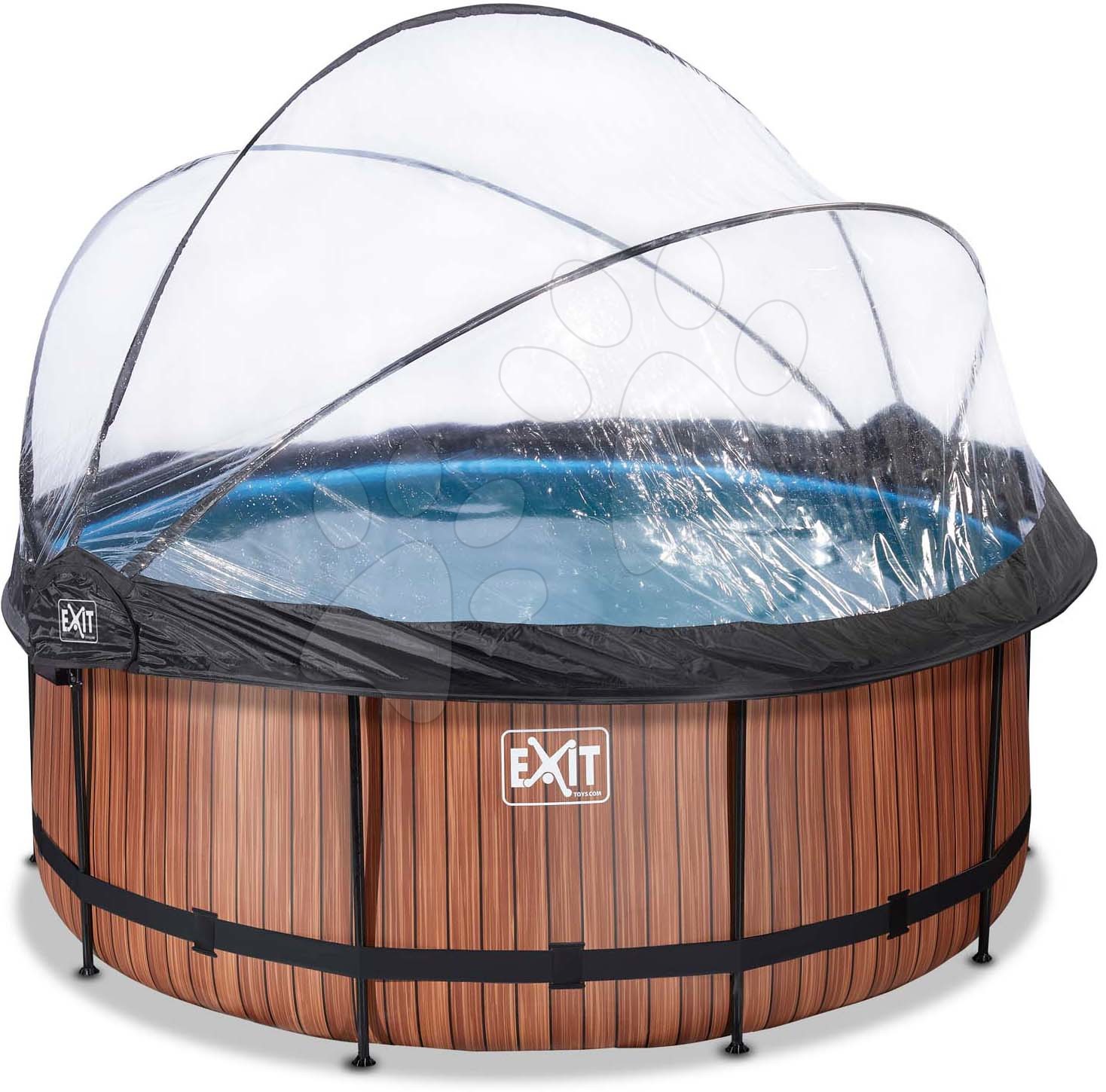 E-shop Bazén s krytom a pieskovou filtráciou Wood pool Exit Toys kruhový oceľová konštrukcia 360*122 cm hnedý od 6 rokov