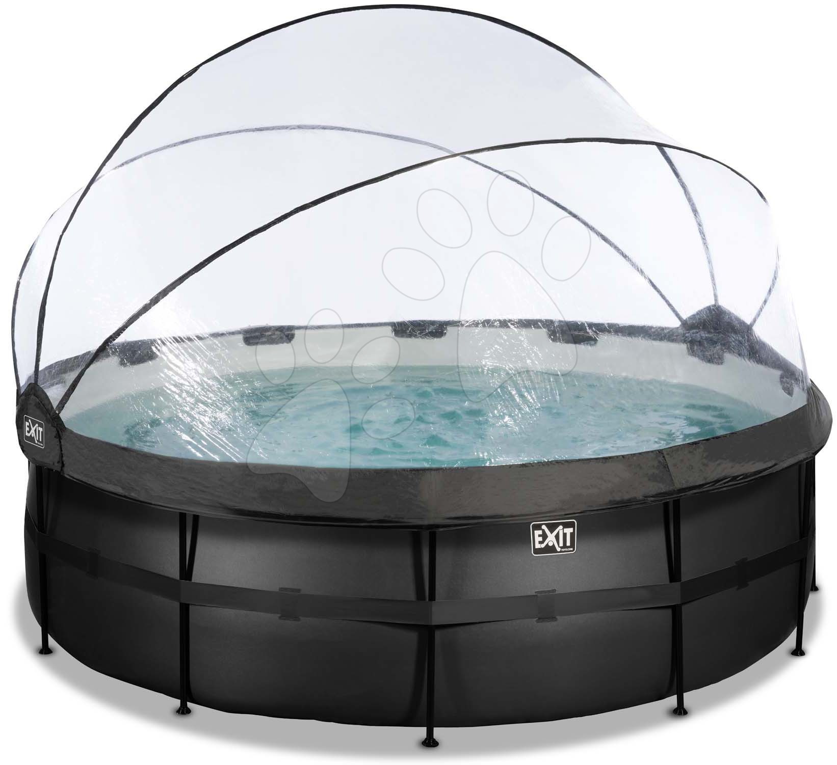Medence búrával és homokszűrős vízforgatóval Black Leather pool Exit Toys kerek acél medencekeret 427*122 cm fekete 6 évtől