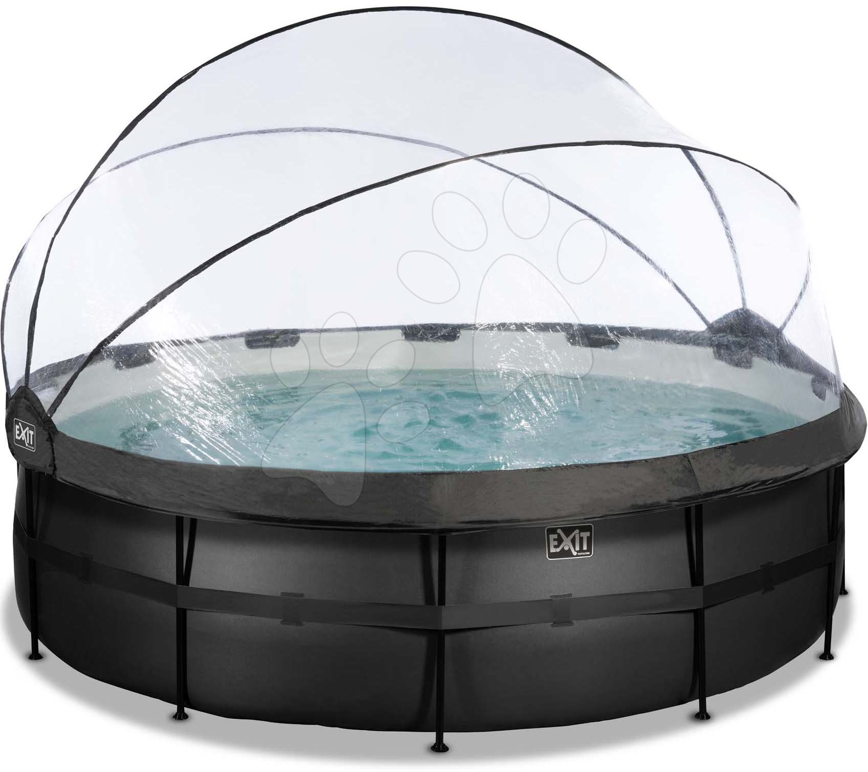 Medence búrával és homokszűrős vízforgatóval Black Leather pool Exit Toys kerek acél medencekeret 450*122 cm fekete 6 évtől