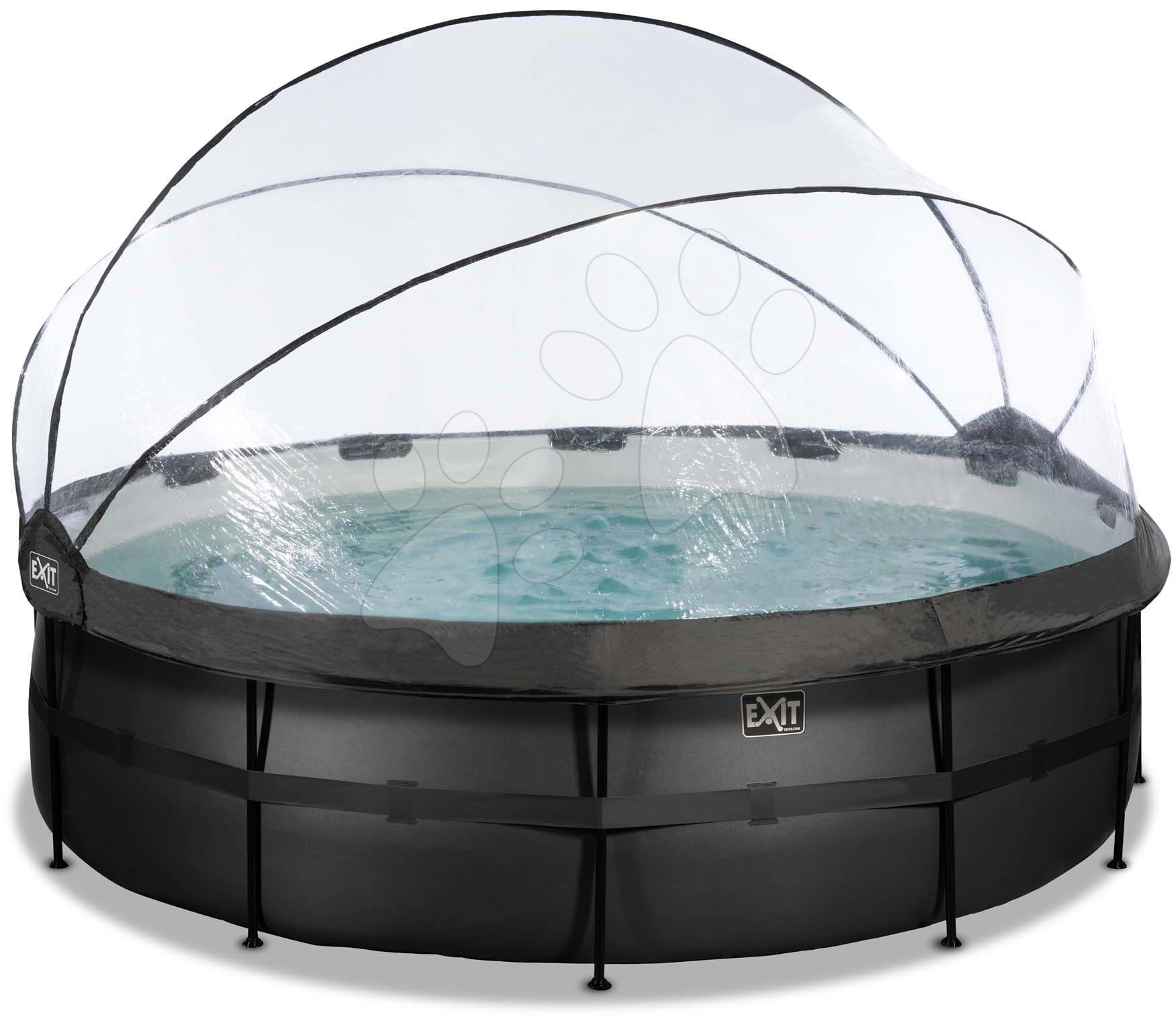 Medence búrával és homokszűrős vízforgatóval Black Leather pool Exit Toys kerek acél medencekeret 488*122 cm fekete 6 évtől