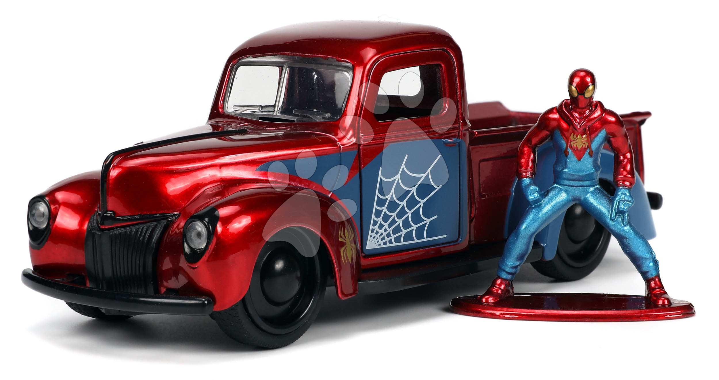 Kisautó Marvel Ford Pick Up 1941 Jada fém nyitható ajtókkal és Spiderman figurával hossza 14 cm 1:32