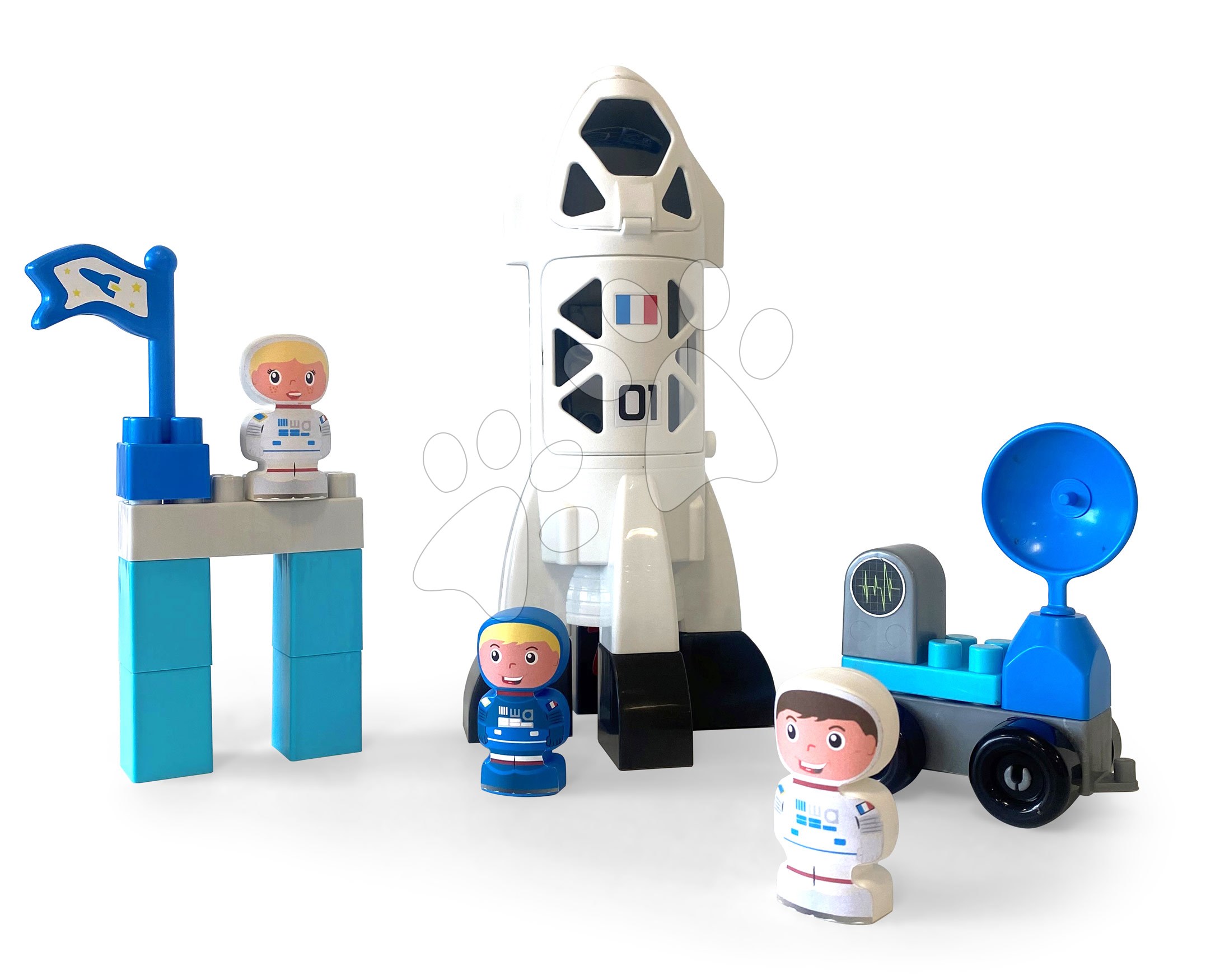 Építőjáték űrhajó Abrick Écoiffier 3 figurával és kisautóval 18 hó-tól