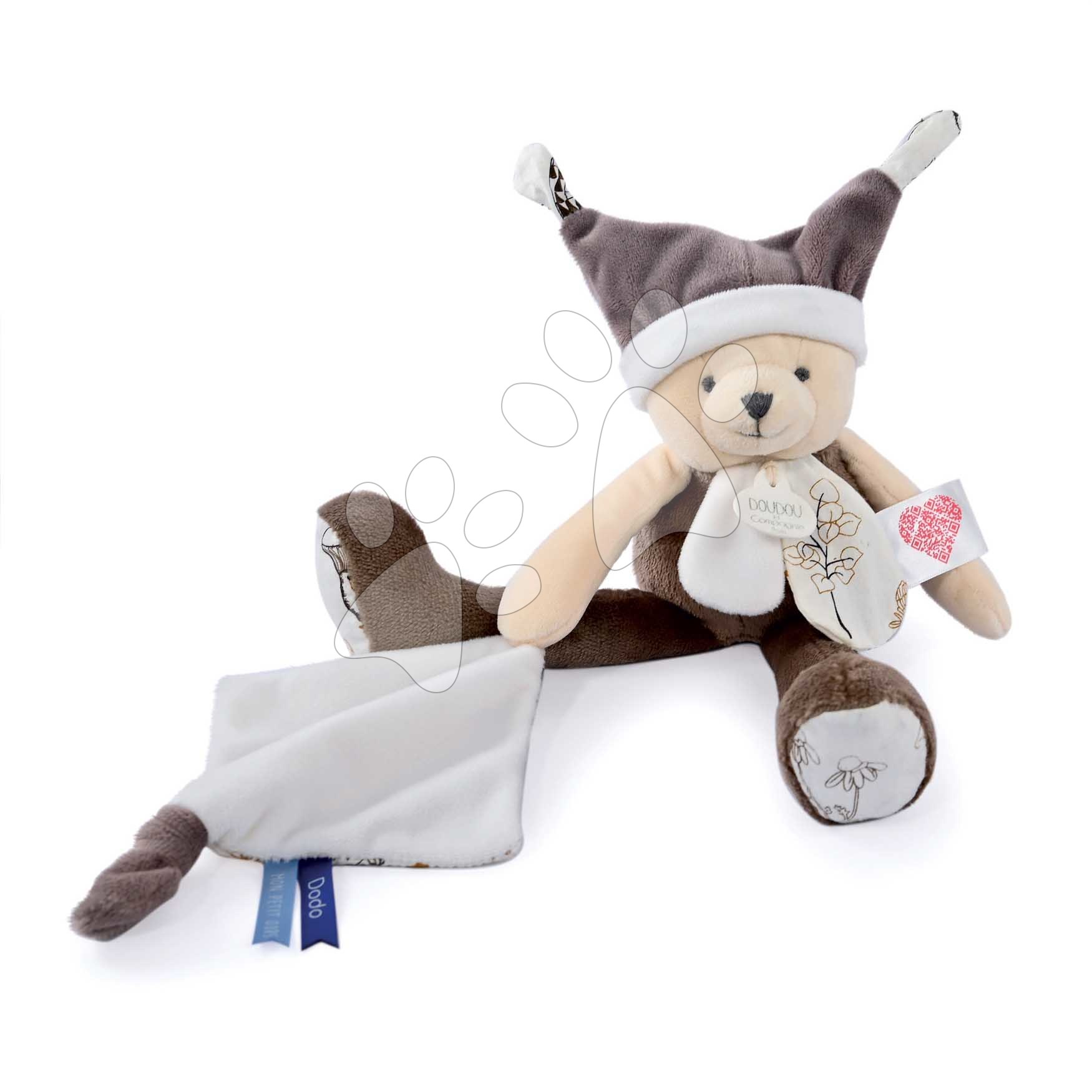 Plyšový medvedík s handričkou Plush Bear Taupe Doudou et Compagnie s QR kódom na rozprávky hnedý 35 cm od 0 mes