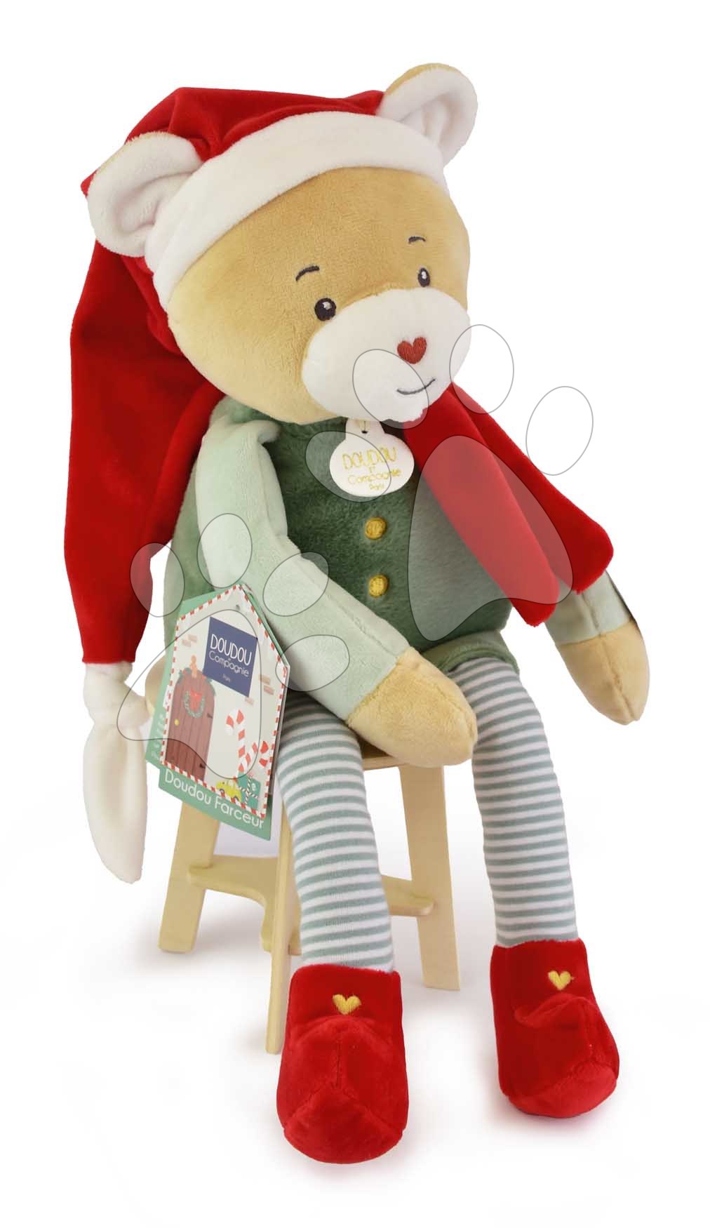 Plyšový elf medvedík Prankster Elf Party Favor Doudou et Compagnie s domčekom 27 cm od 0 mes