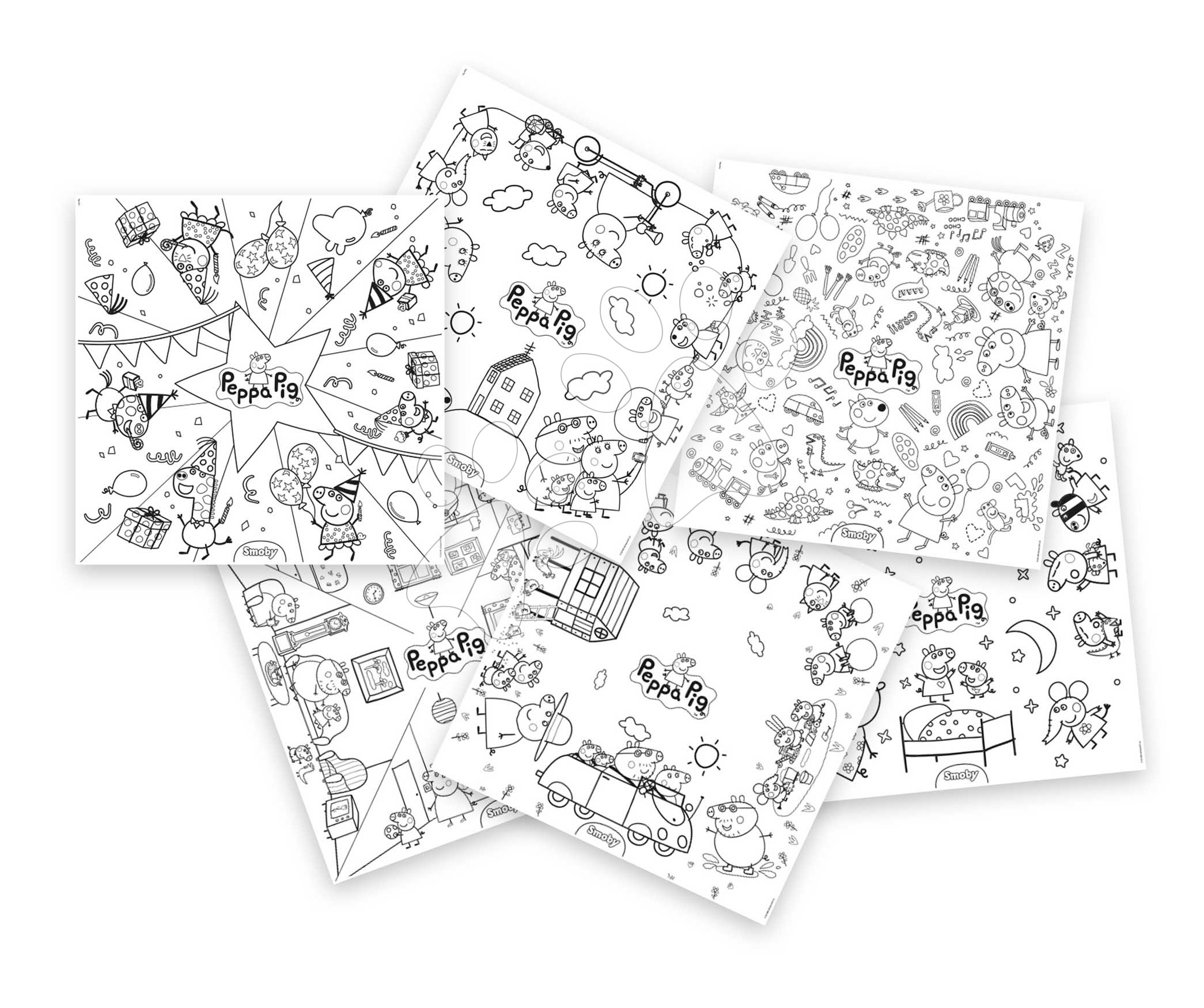 Veľkoformátové obrázky na vyfarbovanie Peppa Pig Kid Colouring Smoby 10 kusov kompatibilné so stolom Kid Creative Table 51*51 cm od 24 mes