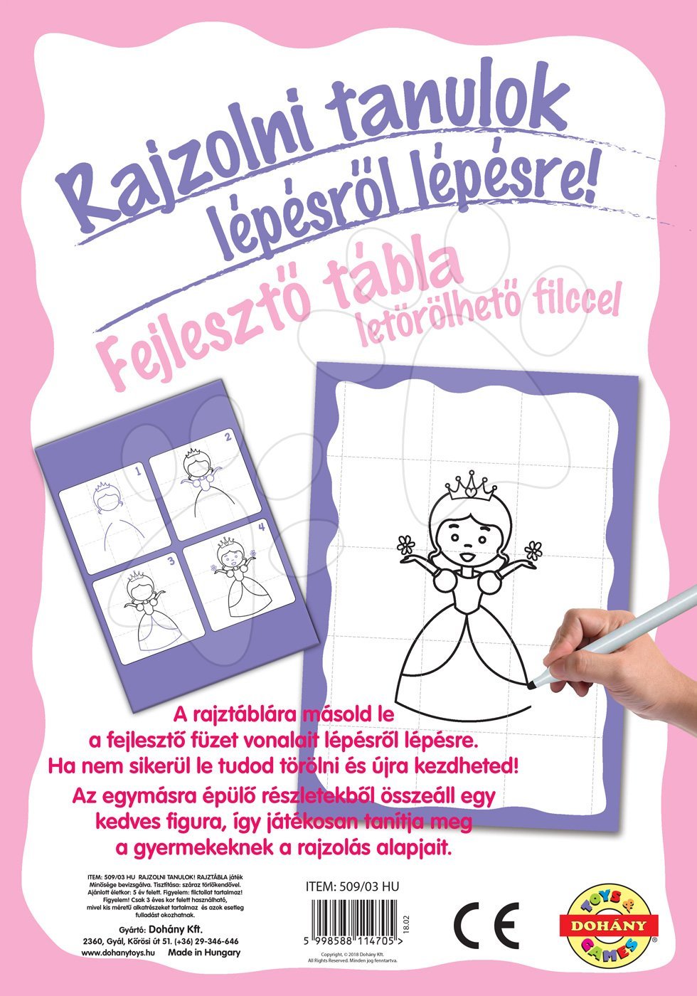 Dohány náučná hra tabuľa Kresli a zmaž ružová - Učíme sa kresliť pomocou obrázkov 509-3