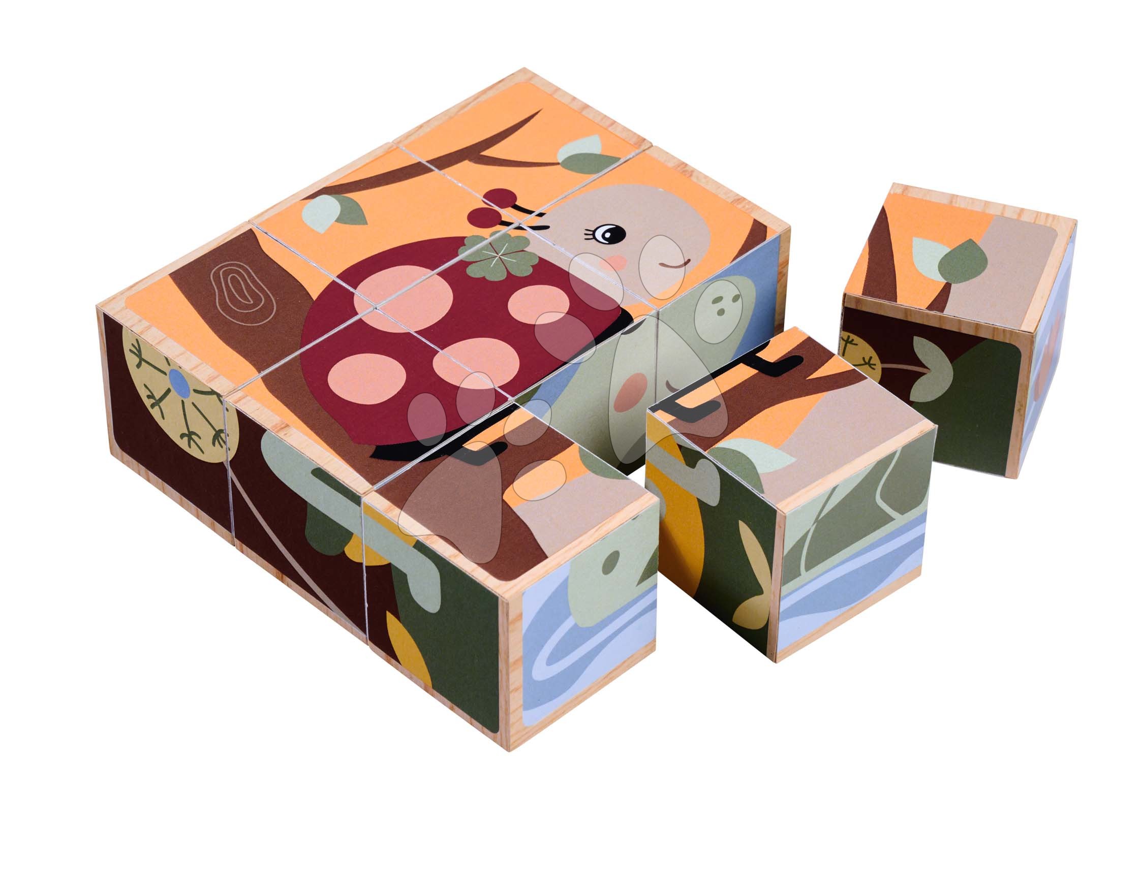 Drevené puzzle kocky zvieratká Picture Cube Eichhorn 9 dielov so 6 motívmi