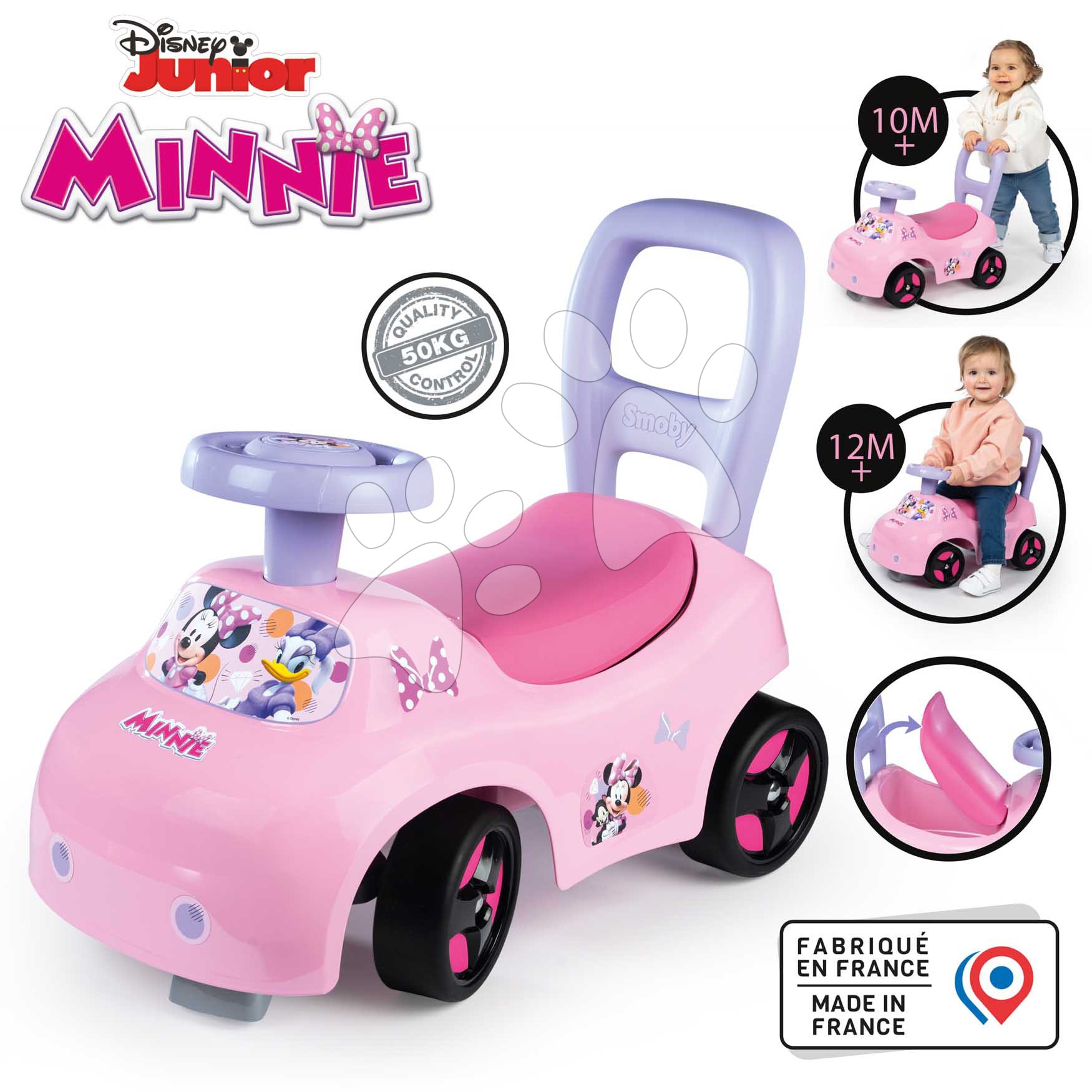 Odrážedlo a chodítko Minnie Auto Ride On Smoby ergonomické s opěrkou a úložným boxem pod sedadlem od 10 měs.