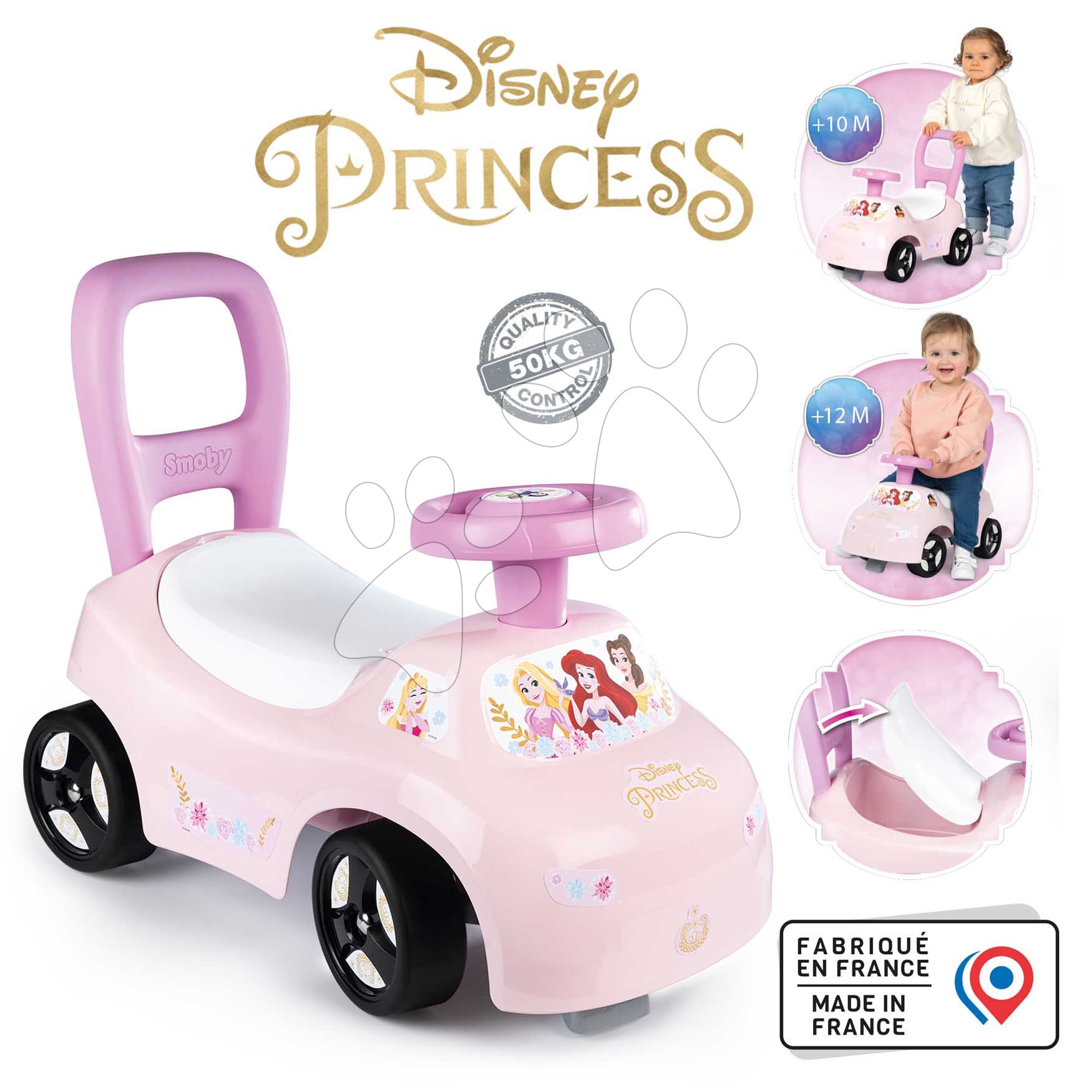 Odrážadlo a chodítko 2v1 Disney Princess Auto Ride On Smoby ergonomické s opierkou a úložným boxom pod sedadlom od 10 mes