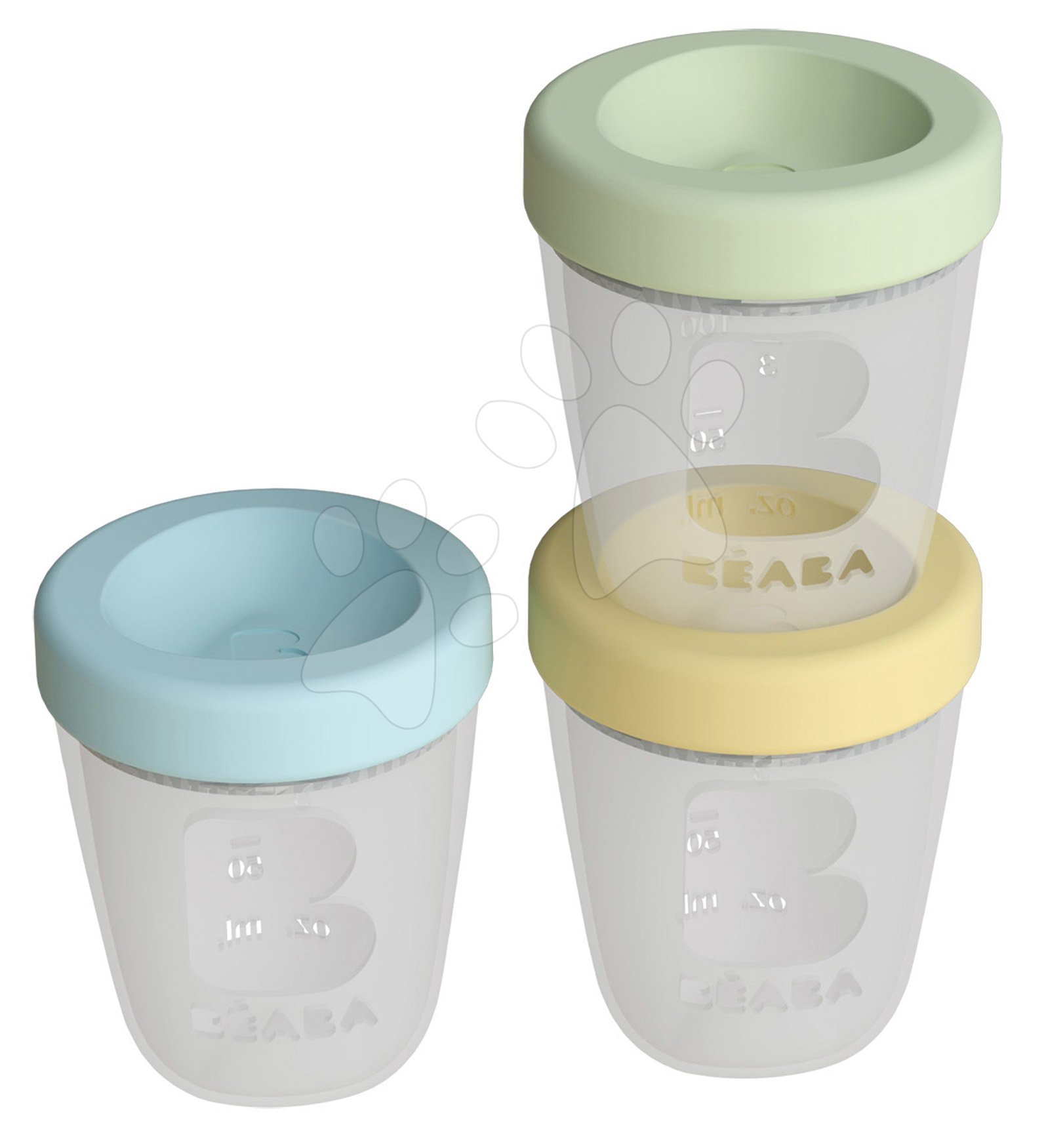 E-shop Dóza na jedlo Silicone Portions Beaba Spring silikónové poháre 3x200 ml modrá žltá a zelená od 0 mes
