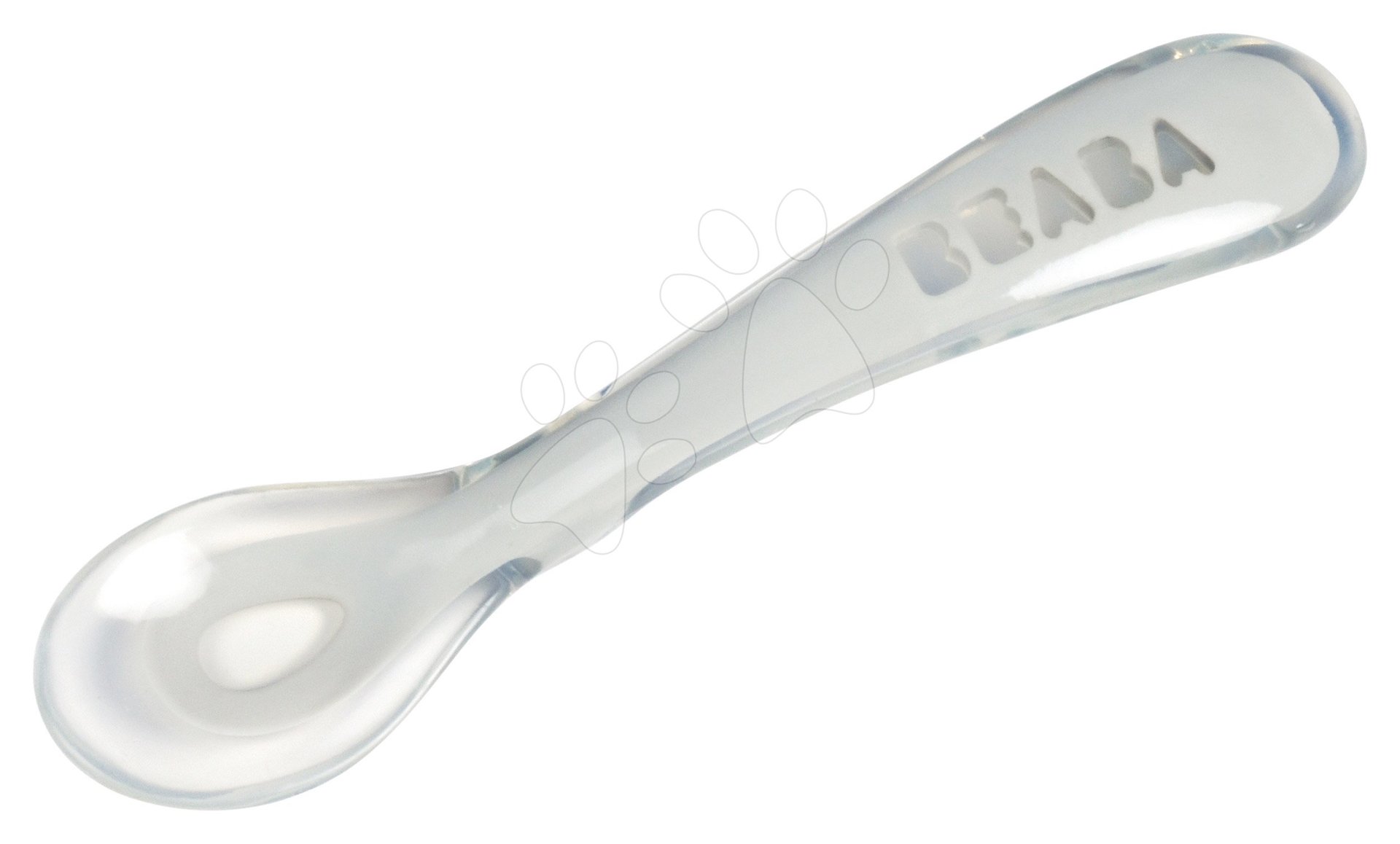 Gyakorló kanál Beaba 2nd age training spoon Light Mist 13 cm puha szilikonból egyedüli étkezéshez szürke 8 hó-tól