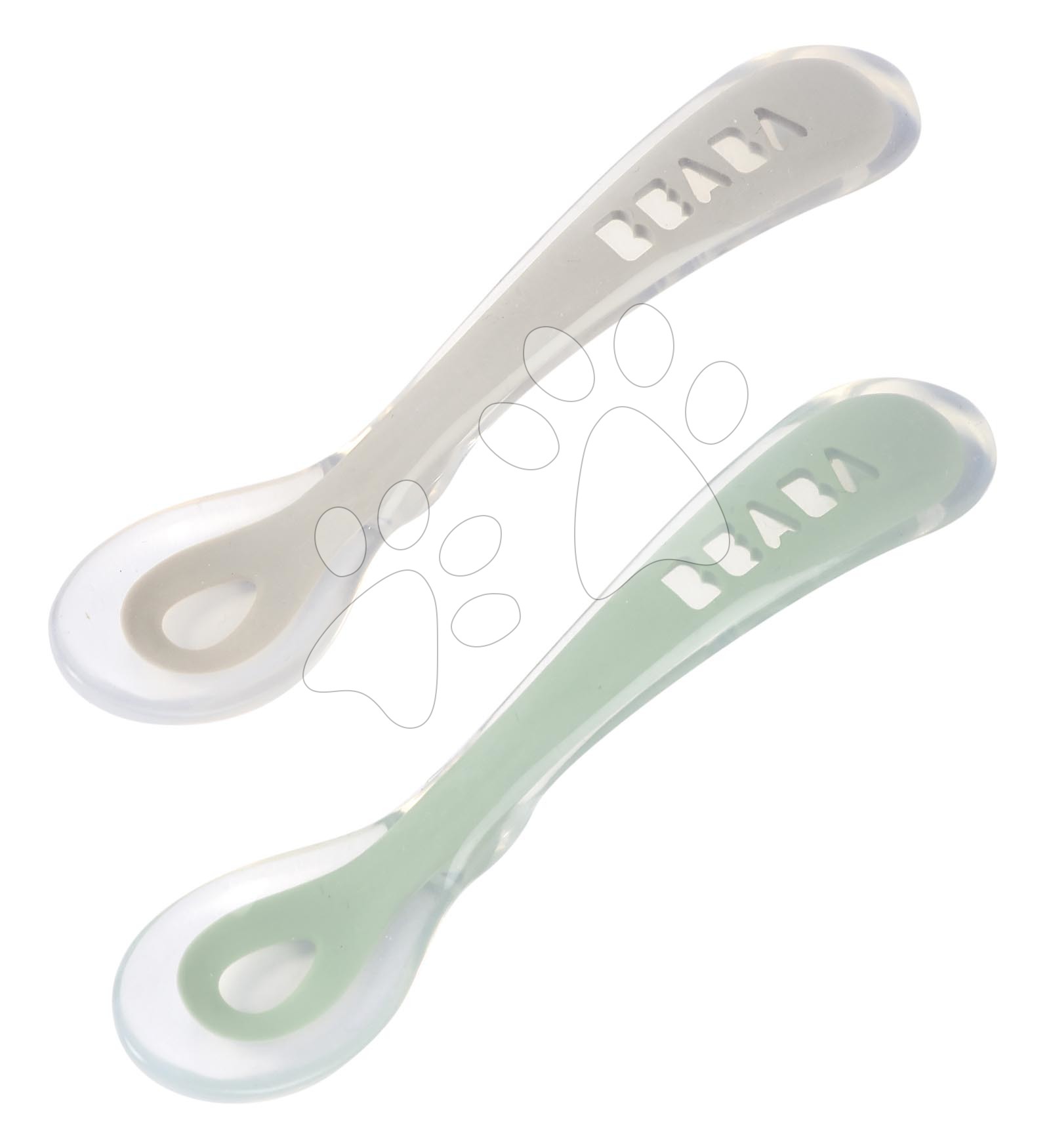 Ergonomikus kanalak 2nd Age Silicone Spoons Beaba Velvet Grey & Sage Green szilikonból egyedüli étkezéshez 2 drb 8 hó-tól BE913554