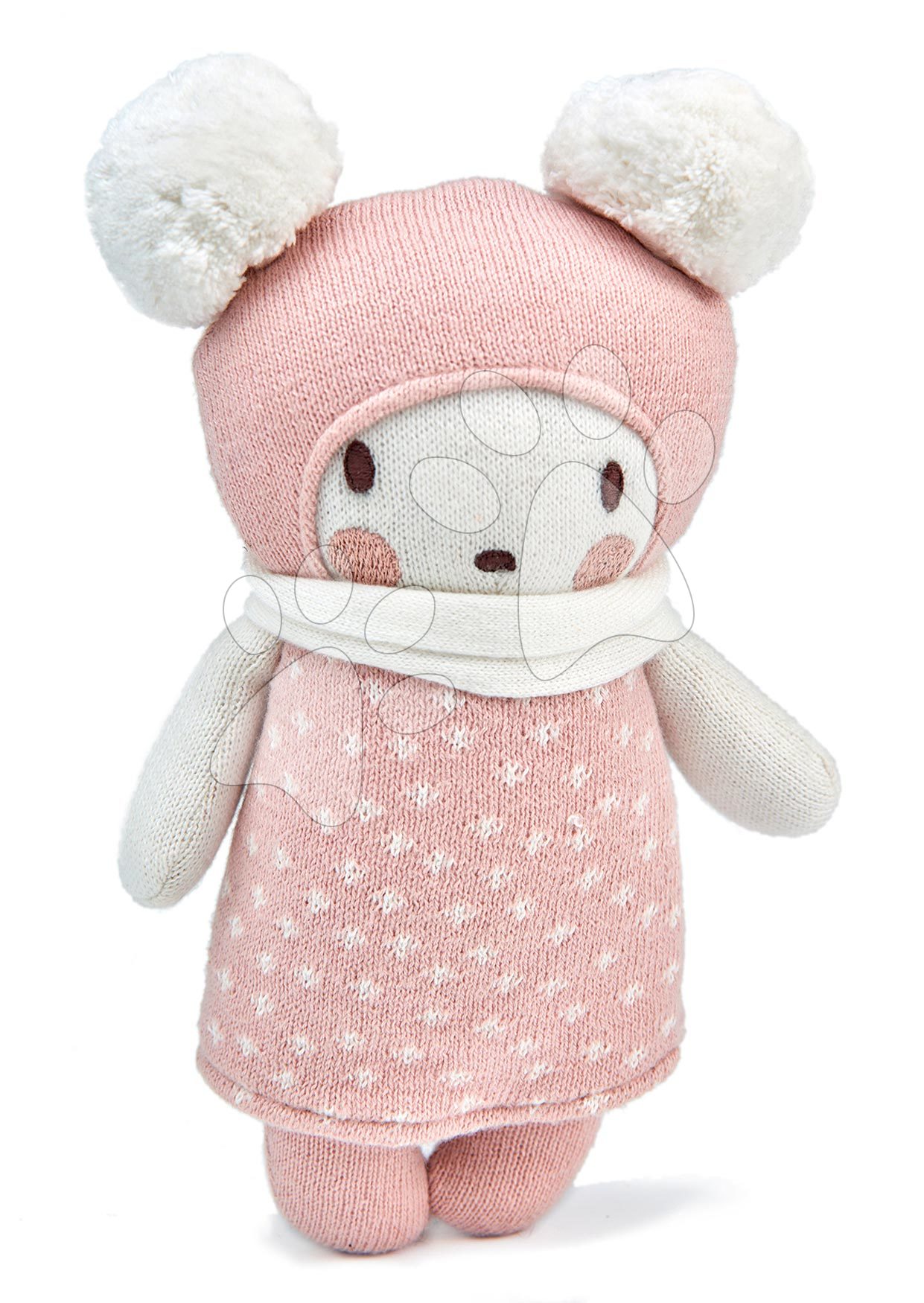 Kötött játékbaba fehér Baby Bella Knitted Doll Threadbear 24 cm puha pamutból ajándékcsomagolásban 0 hó-tól