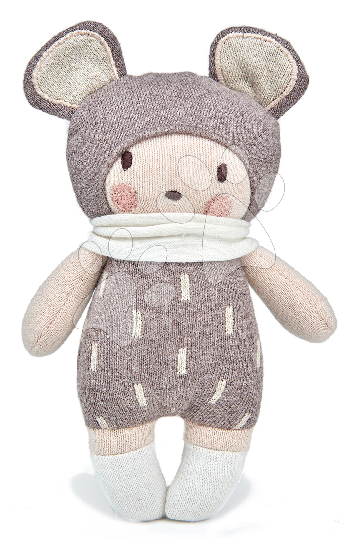 Kötött játékbba szürke Baby Beau Knitted Doll Threadbear 24 cm puha pamutból ajándékcsomagolásban 0 hó-tól