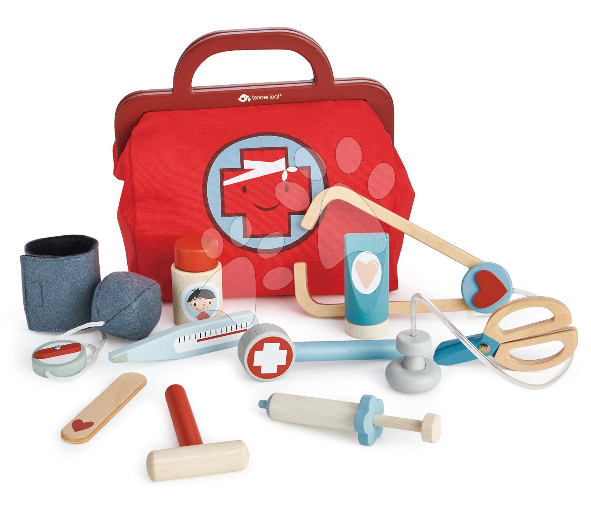 Drevená lekárska taštička Doctor\'s Bag Tender Leaf Toys so zdravotnými pomôckami rúškom a náplasťami