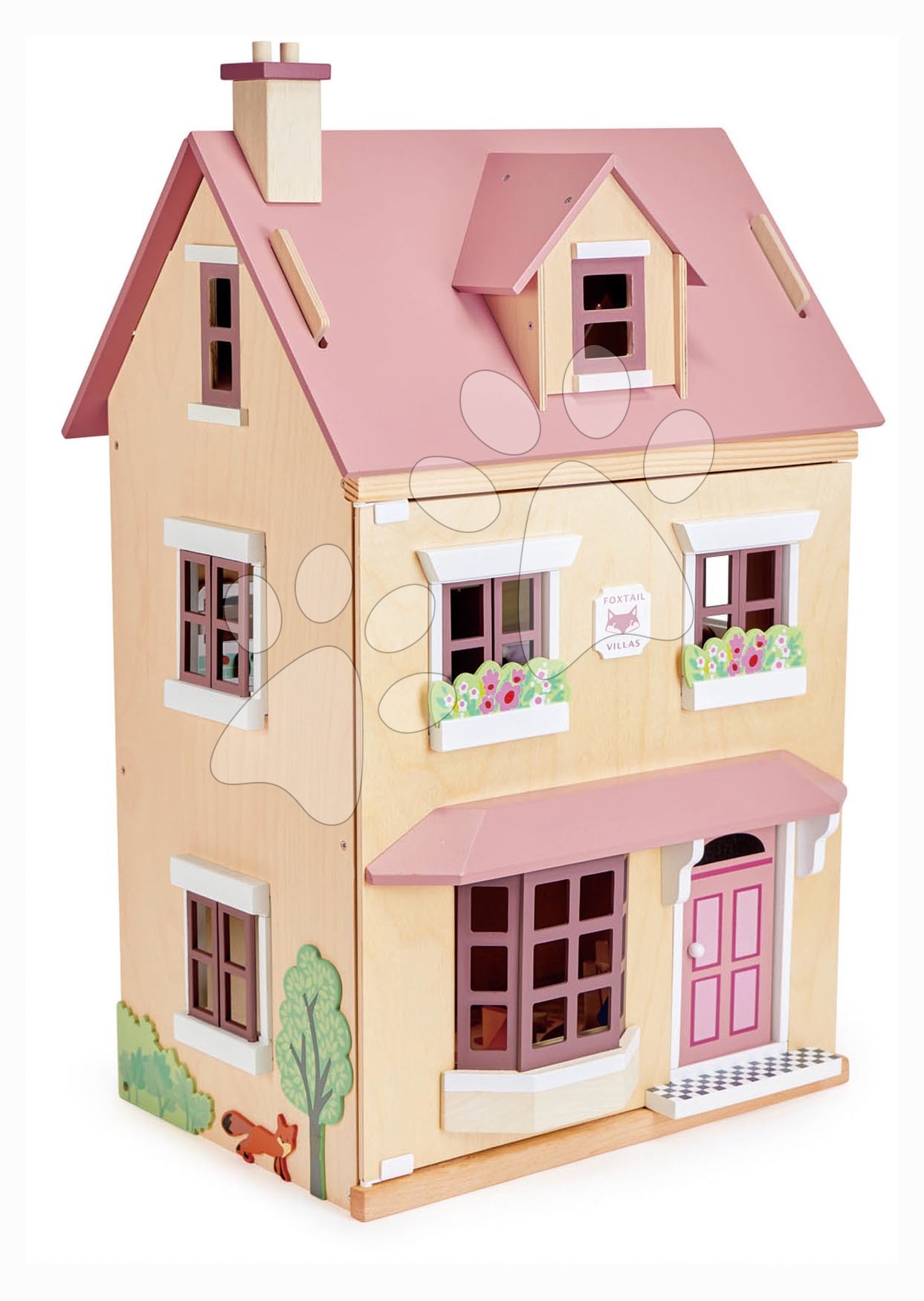 Fa városi babaház Foxtail Villa Tender Leaf Toys rózsaszín 12 részes bútorokkal magassága 71 cm