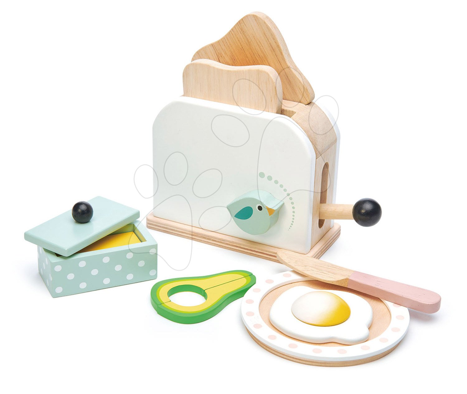Fa kenyérpirító avokádóval Breakfast toaster set Tender Leaf Toys kenyérszeletek, tojás és kiegészítők