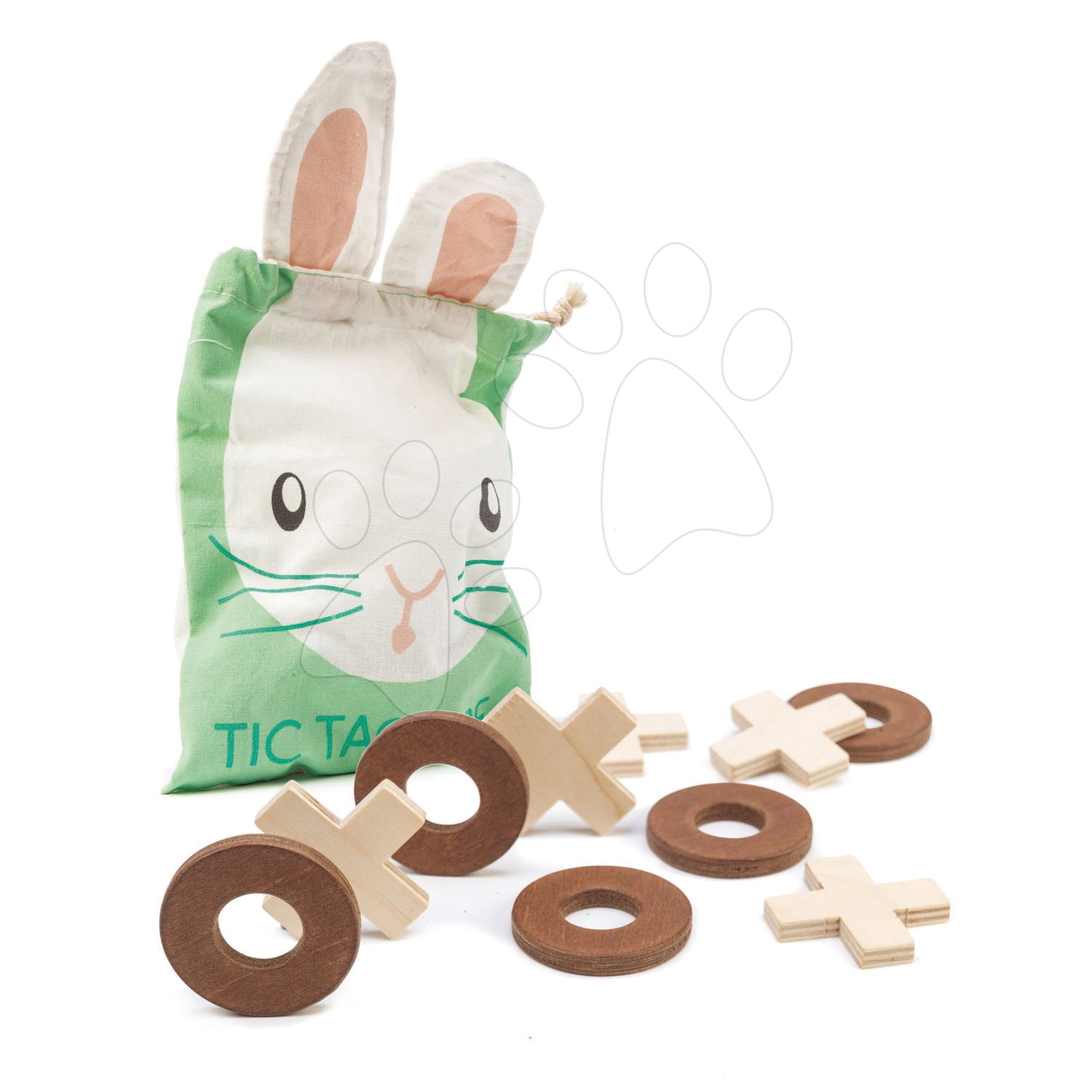 Fa logikai játék Tic Tac Toe Tender Leaf Toys 5 karika és 5 kereszt vászontáskában