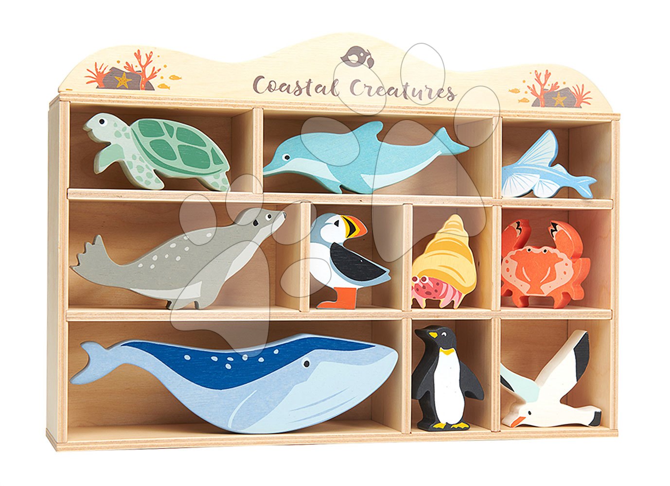Fa tengeri állatok polcon 10 drb Coastal set Tender Leaf Toys