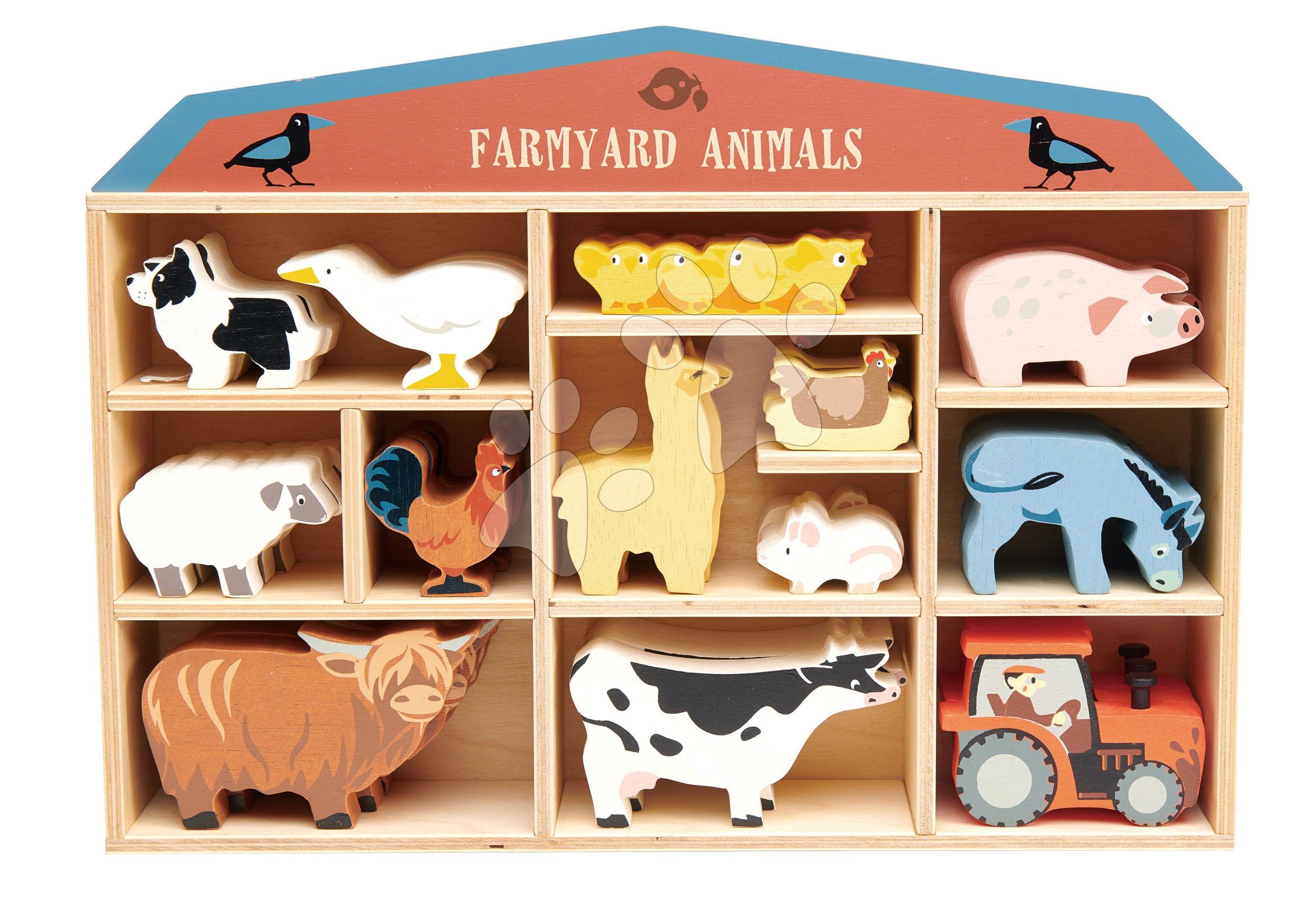 E-shop Drevené domáce zvieratká na poličke 39 ks Farmyard set Tender Leaf Toys