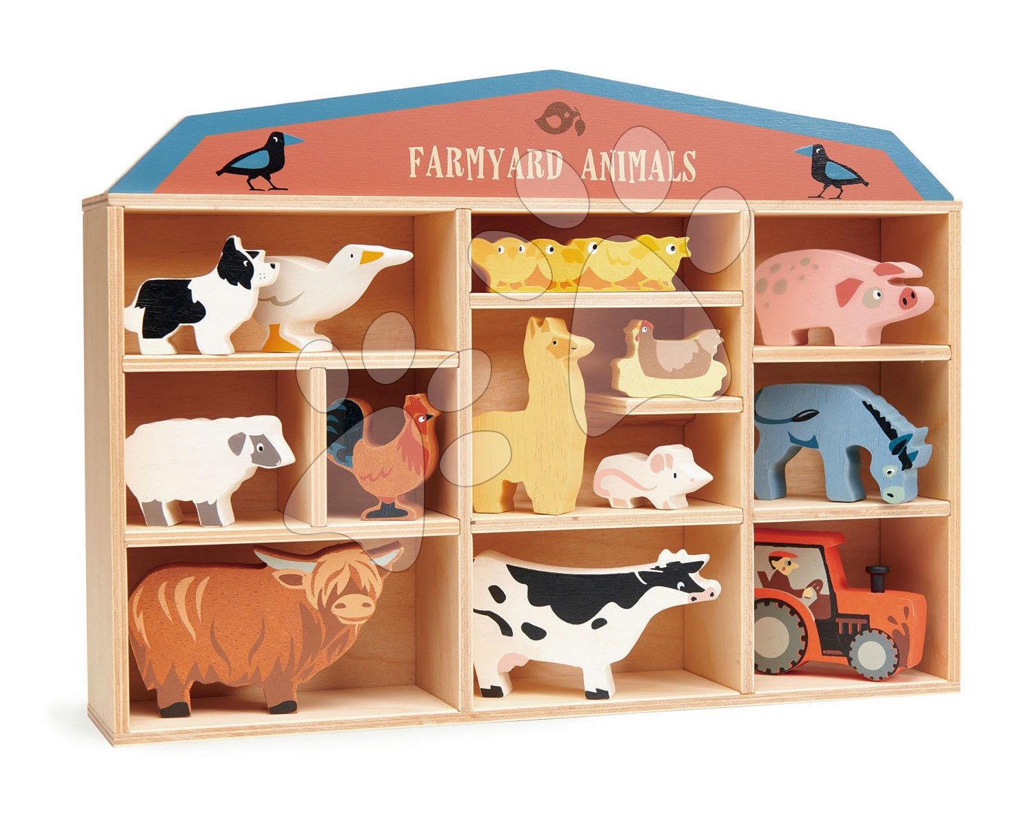E-shop Drevené domáce zvieratká na poličke 13 ks Farmyard set Tender Leaf Toys