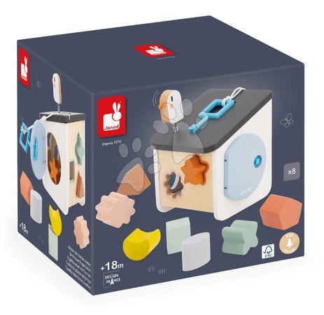 Jucării pentru dezvoltarea abilitătii copiiilor - Jucărie didactică din lemn Căsuță pentru păsări Bird House Shape Sorter Sweet Cocoon Janod - 8