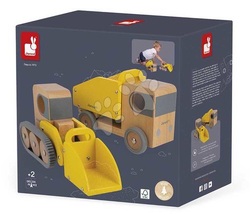 Wooden toy cars - Wooden toy trucks Dump Truck and Bulldozer Bolid Janod - 10