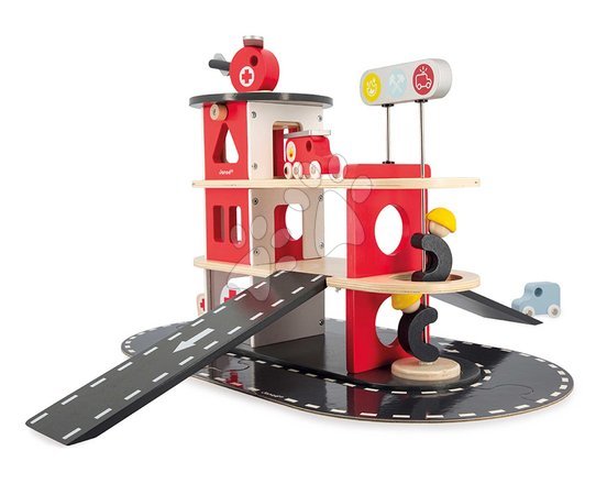 Wooden toy cars - Wooden fire station Fire Station Bolid Janod - 2