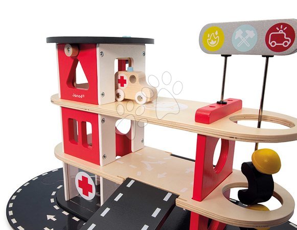 Wooden toy cars - Wooden fire station Fire Station Bolid Janod - 5