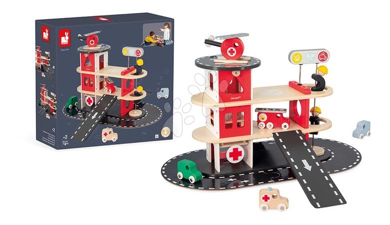 Wooden toy cars - Wooden fire station Fire Station Bolid Janod - 10