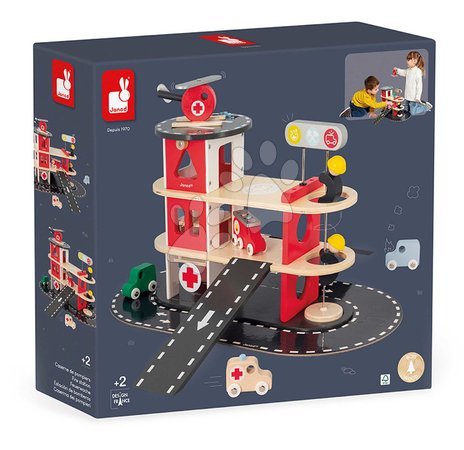 Wooden toy cars - Wooden fire station Fire Station Bolid Janod - 12