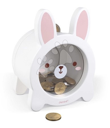 Drewniane gry edukacyjne  - Drevená pokladnička Zajačik Rabbit Moneybox Janod - 4