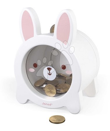 Drewniane gry edukacyjne  - Drevená pokladnička Zajačik Rabbit Moneybox Janod - 5