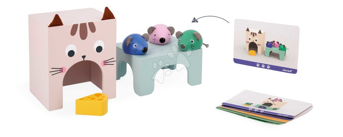 Wooden educational games - Vzdelávacia hra orientácia v priestore Mačka a Myš Cat and Mouse Finding Your Bearings in Space Janod - 1